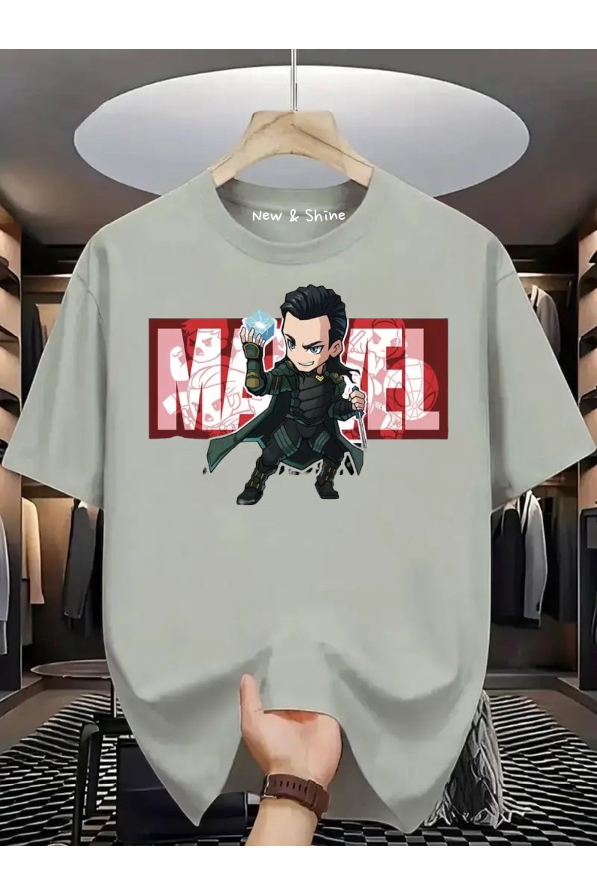 New Shine Süper Kahraman Loki Baskılı Oversize T-Shirt