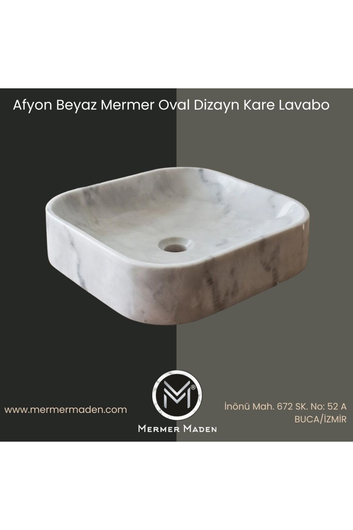 entrend11 Afyon Beyaz Mermer Oval Dizayn Kare Lavabo