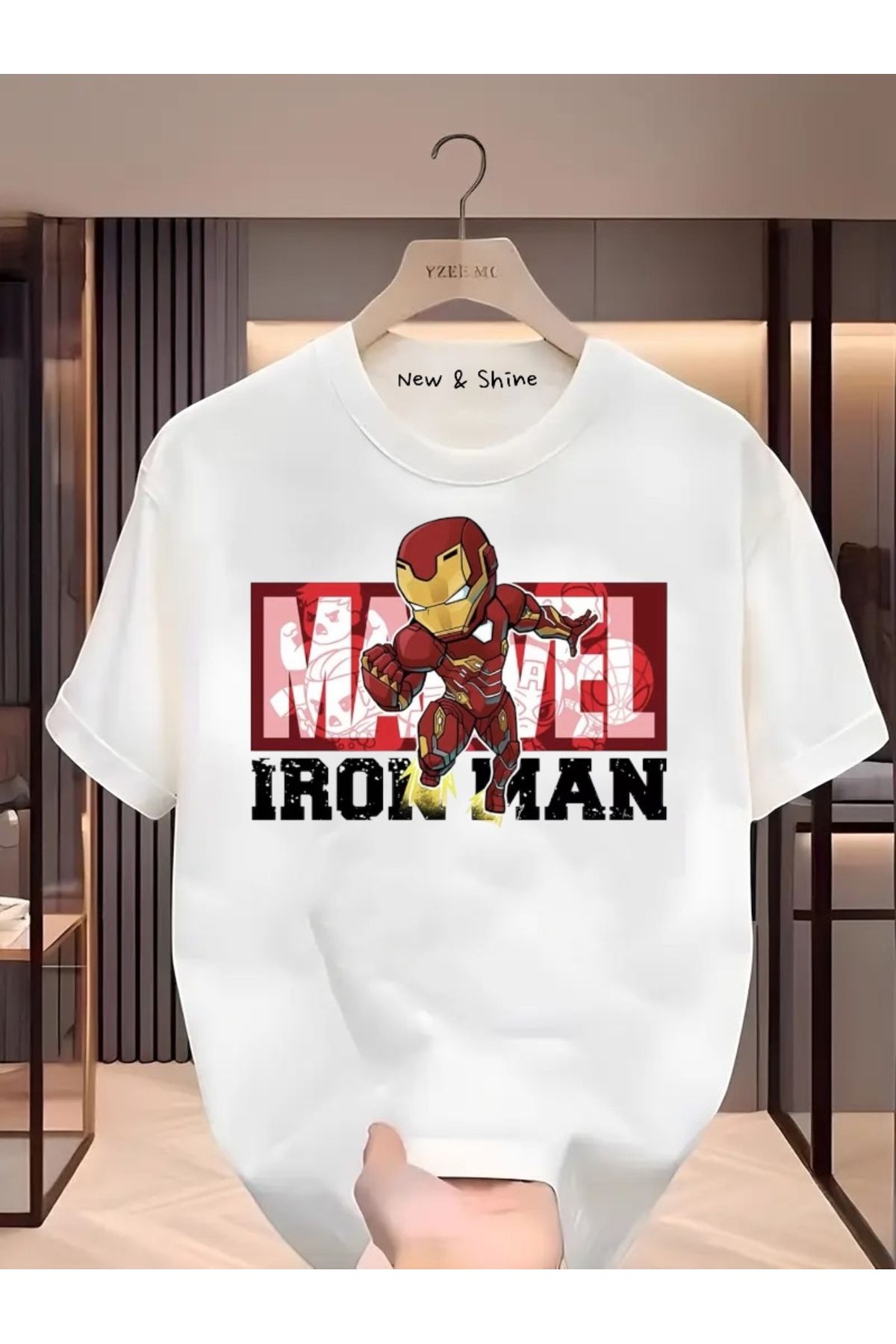 New Shine Süper Kahraman Iron Man Baskılı Oversize T-Shirt