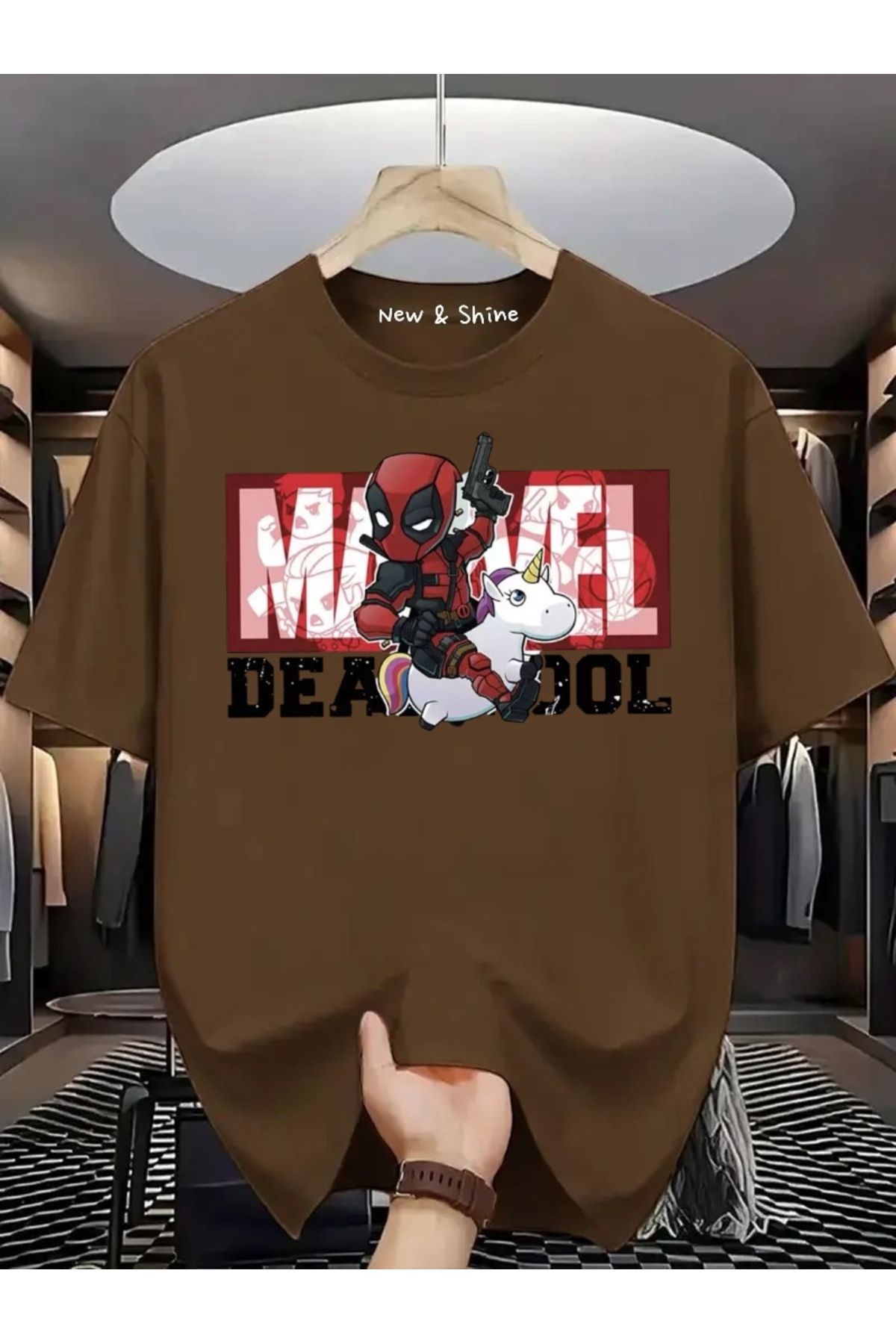 New Shine Süper Kahraman Dead Pool Baskılı Oversize T-Shirt