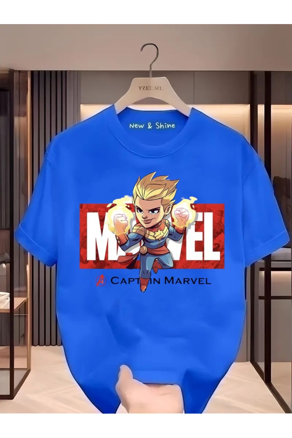 New Shine Süper Kahraman Kaptan Baskılı Oversize T-Shirt