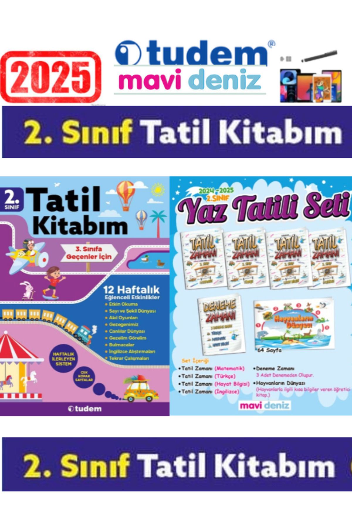 Ens Yayıncılık Tudem Tüm Dersler 2.Sınıf Yaz Tatil Seti+Mavi Deniz TümDersler 2.Sınıf Yaz Tatil Seti+Android Kalem