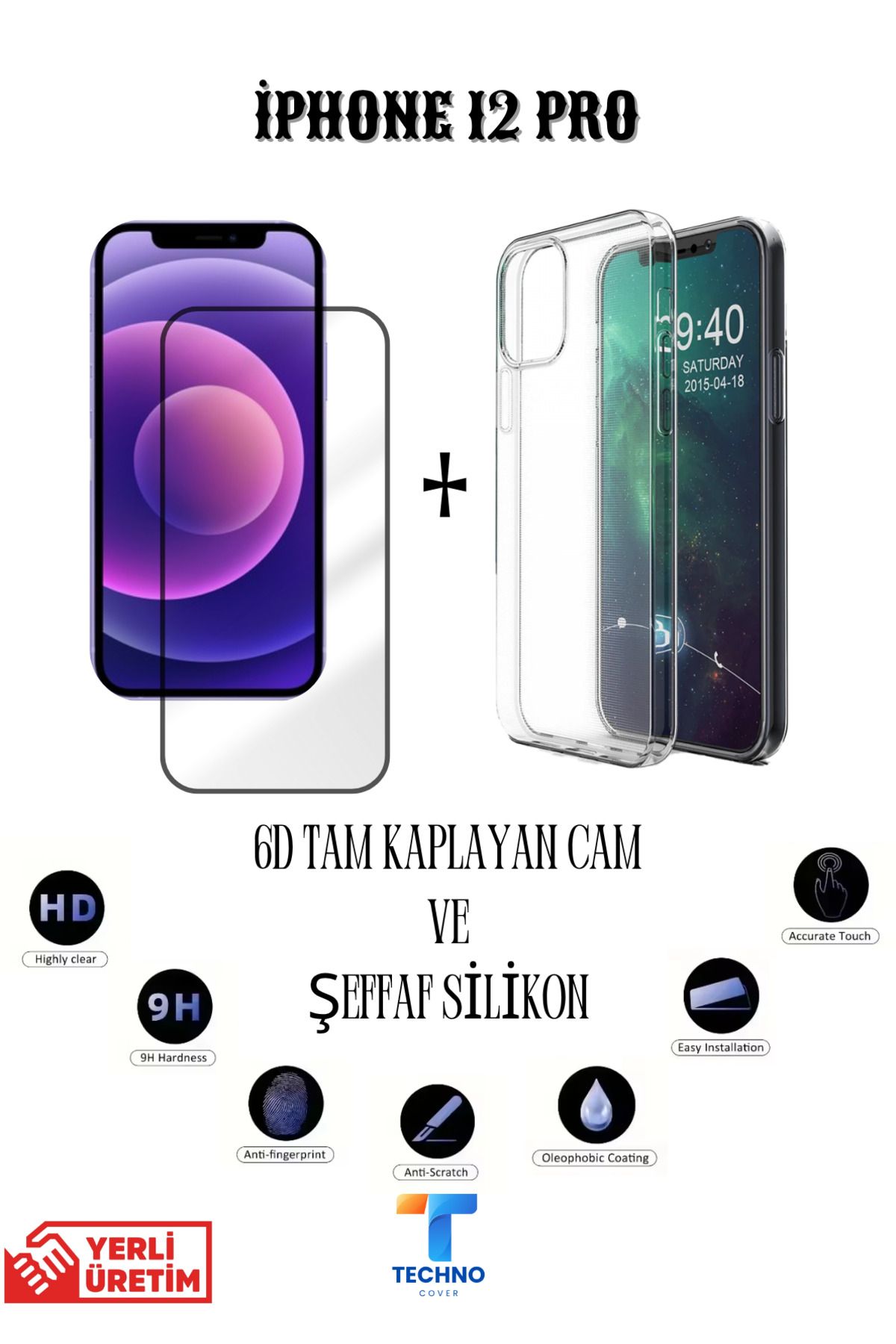 foxpower İphone 12 Pro 6D Tam Kaplayan Ekran Koruyucu ve Şeffaf Kılıf 2li Avantajlı Paket