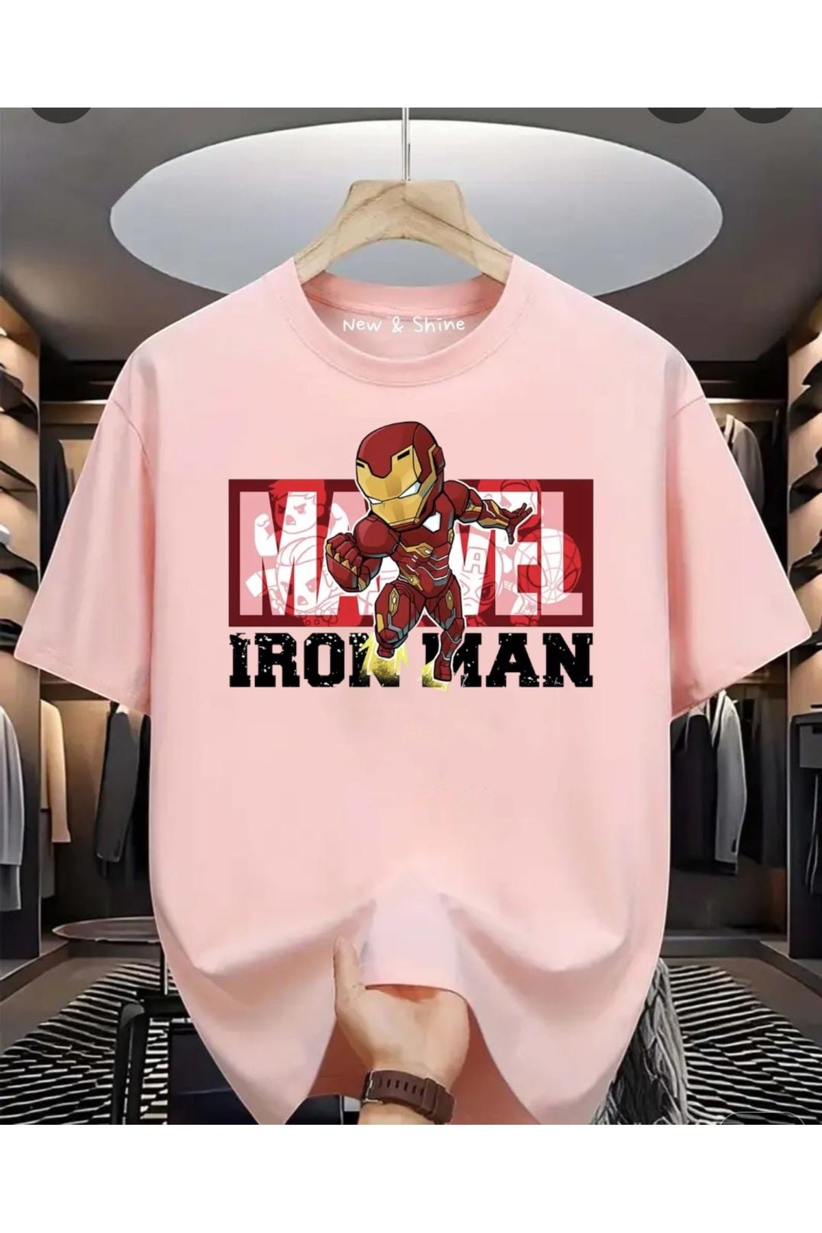 New Shine Süper Kahraman Iron Man Baskılı Oversize T-Shirt