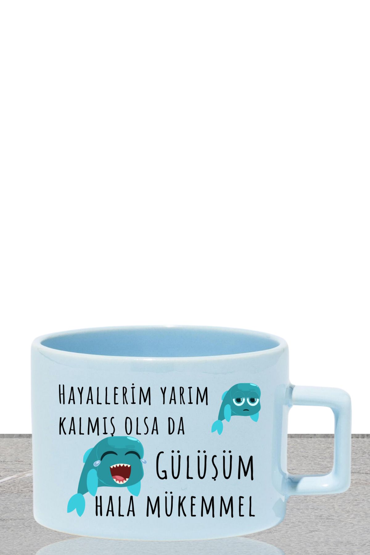 qoeuyl boutique Gülüşüm Hâlâ Mükemmel Baskılı Eğlenceli Hediyelik Pastel Renkli Dikdörtgen Kulplu Fincan