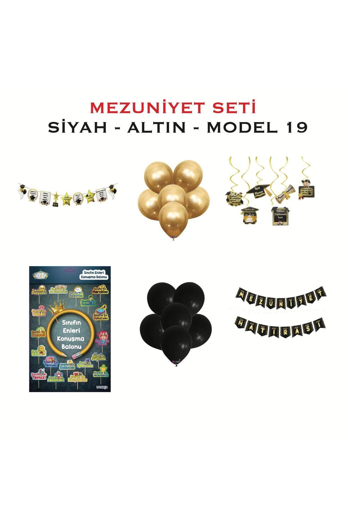 PARTİMİO PARTİ MALZEMELERİ Mezuniyet Seti Siyah Altın Model 19