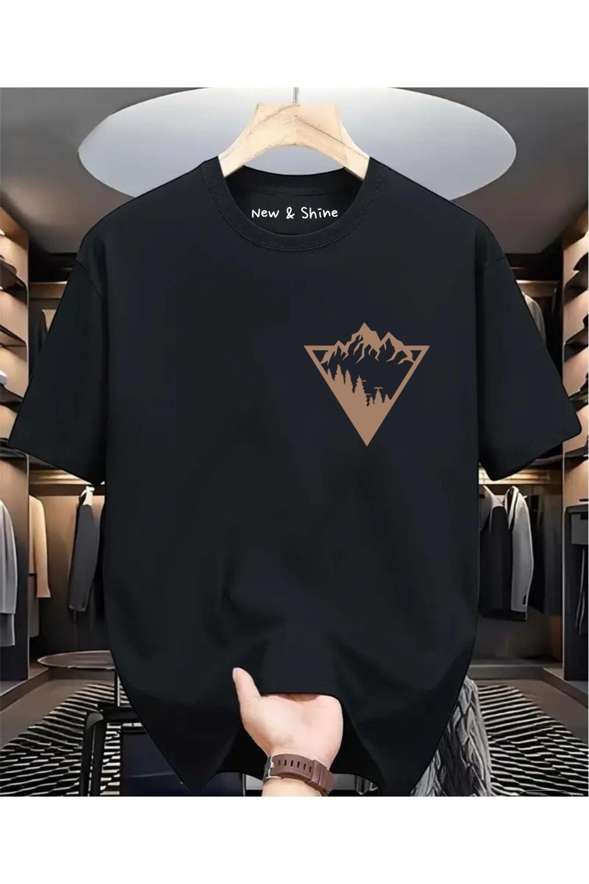 New Shine Dağ Baskılı Oversize T-Shirt