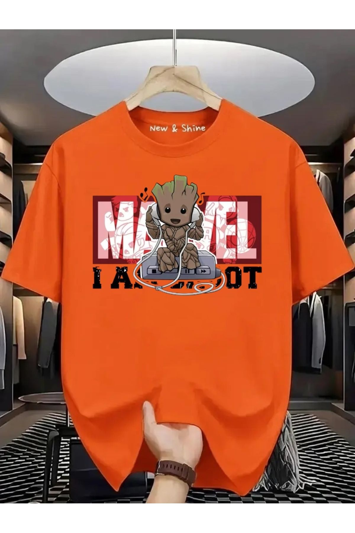 New Shine Süper Kahraman Groot Baskılı Oversize T-Shirt