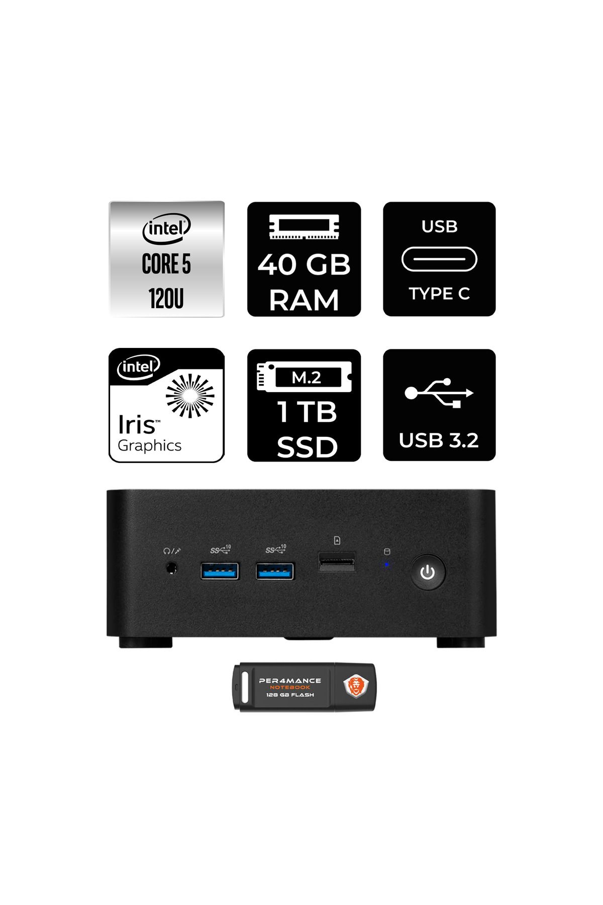 MSI Cubi NUC 5 120U 40GB 1TB SSD W11P Mini Masaüstü Bilgisayar & PER4 USB Bellek
