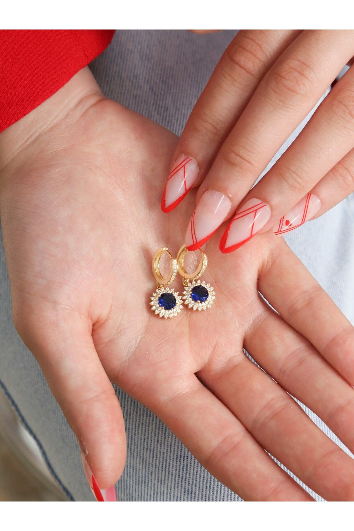 LİNOVE JEWELLERY Safir Güneş Küpe, 925 Ayar Gümüş Küpe, Safir Küpe, Lacivert Küpe, Güneşli Gümüş Küpe