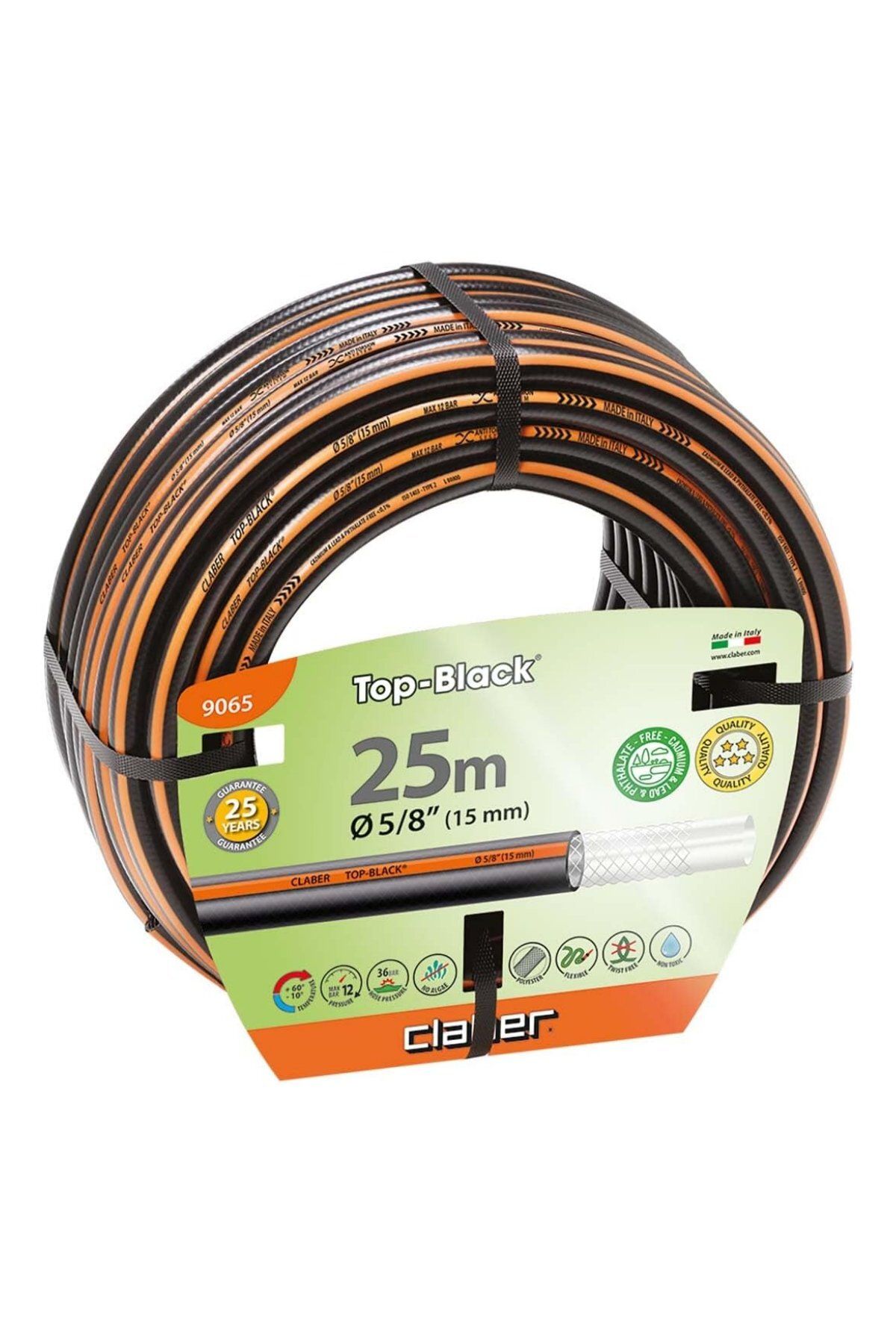 CLABER 9065 Top Black Sulama Hortumu, 25 M, 5/8