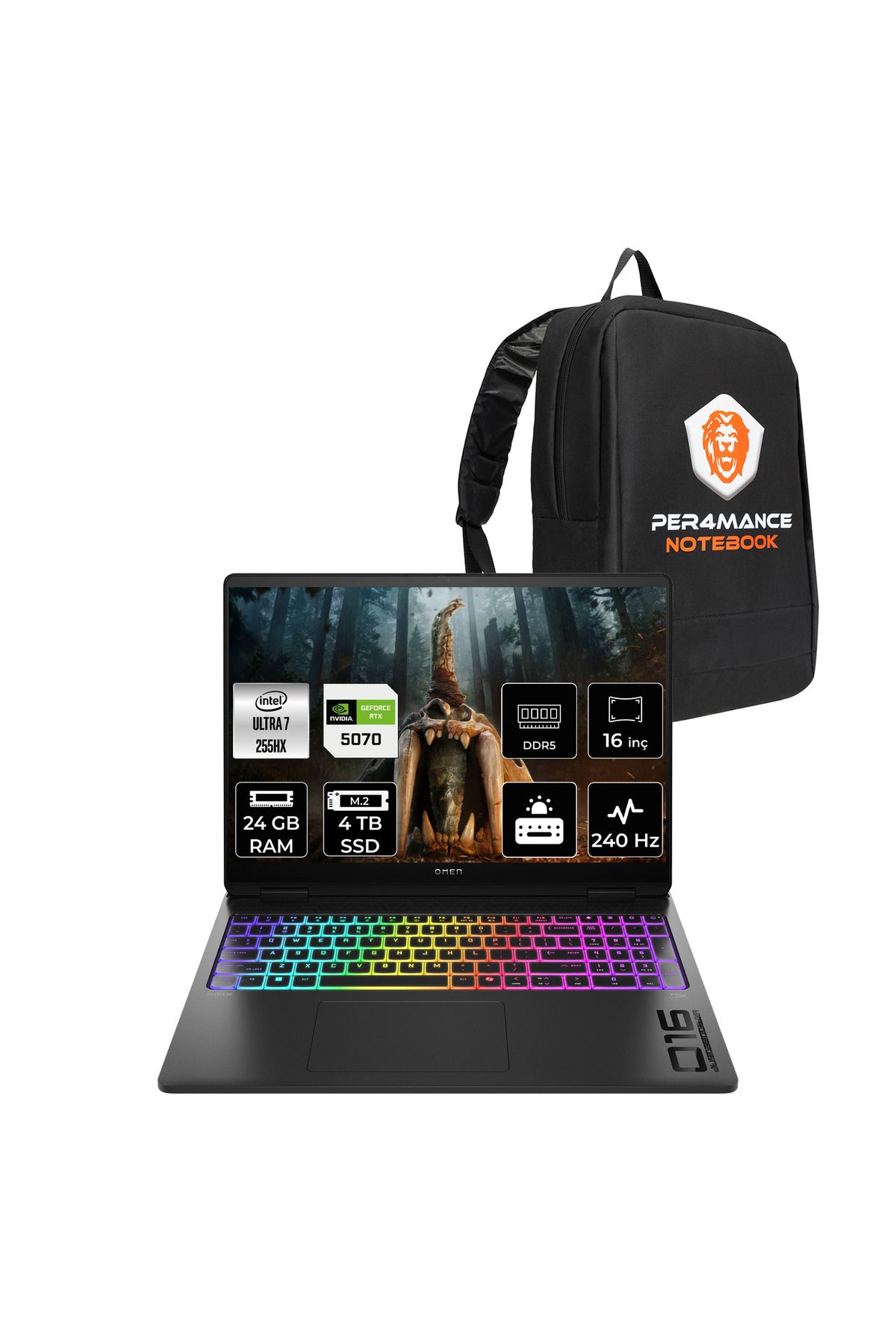 HP OMEN Max 16 Ultra 7 255HX 24GB 4TB SSD RTX5070/8GB 16'' 240Hz WQXGA FDOS Gaming Laptop & ÇANTA