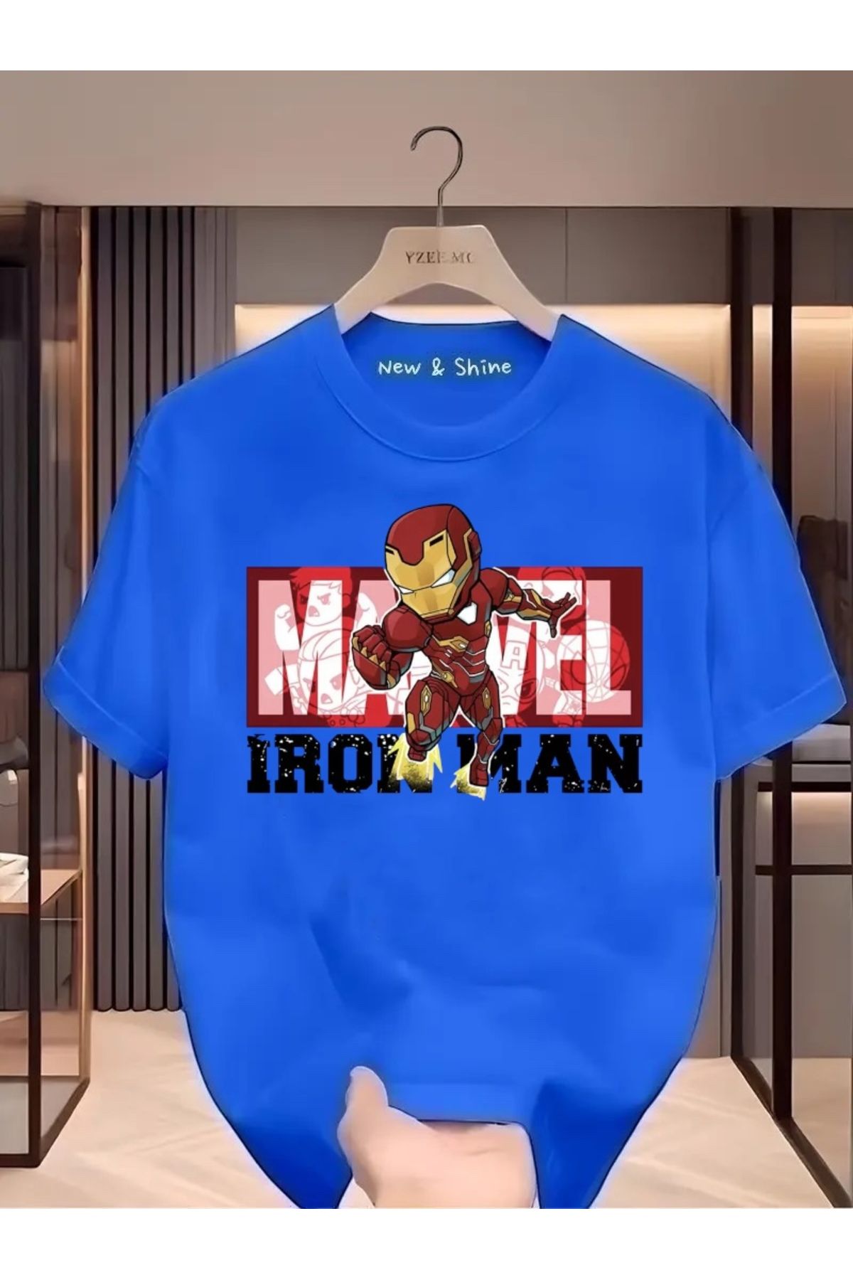 New Shine Süper Kahraman Iron Man Baskılı Oversize T-Shirt