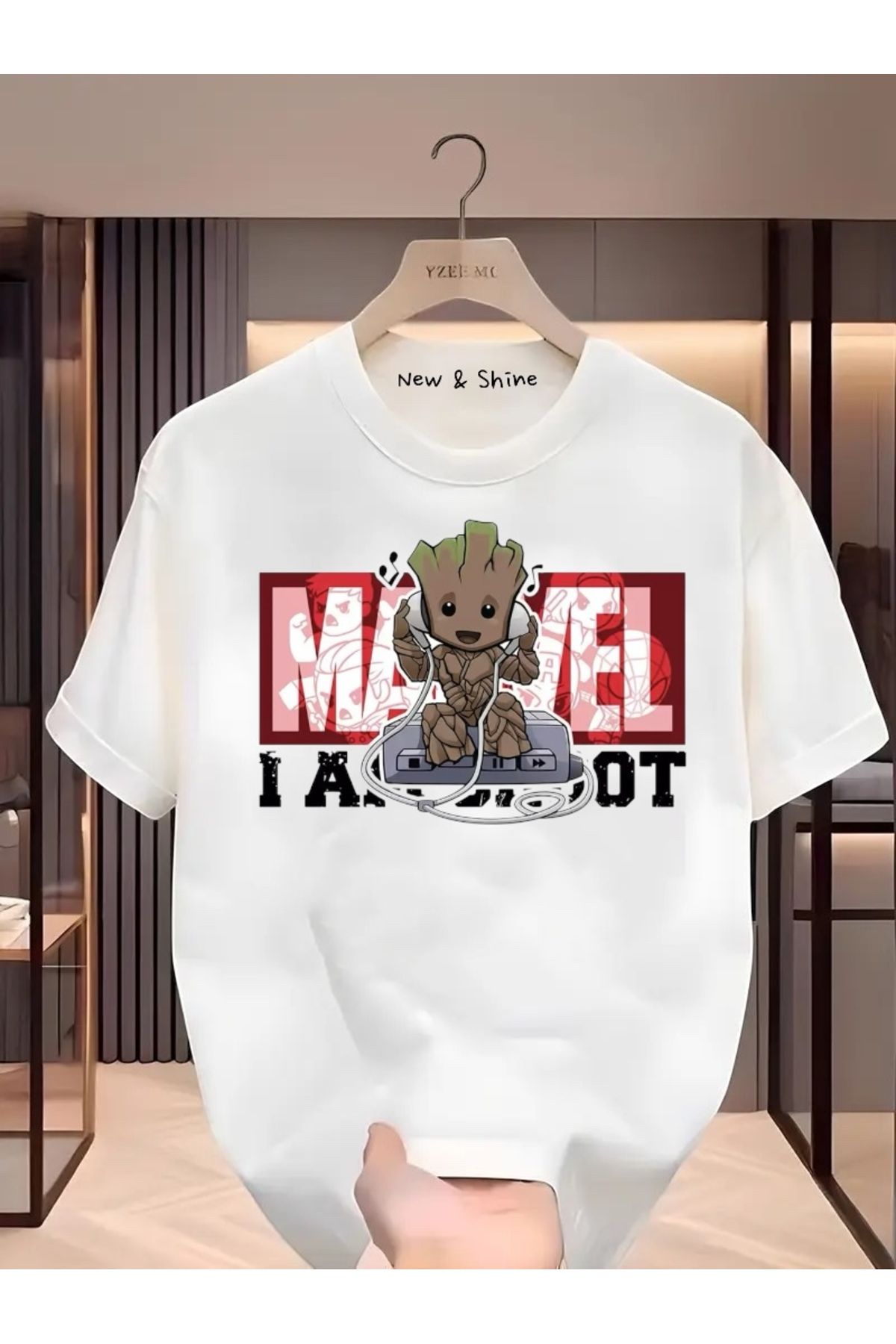 New Shine Süper Kahraman Groot Baskılı Oversize T-Shirt