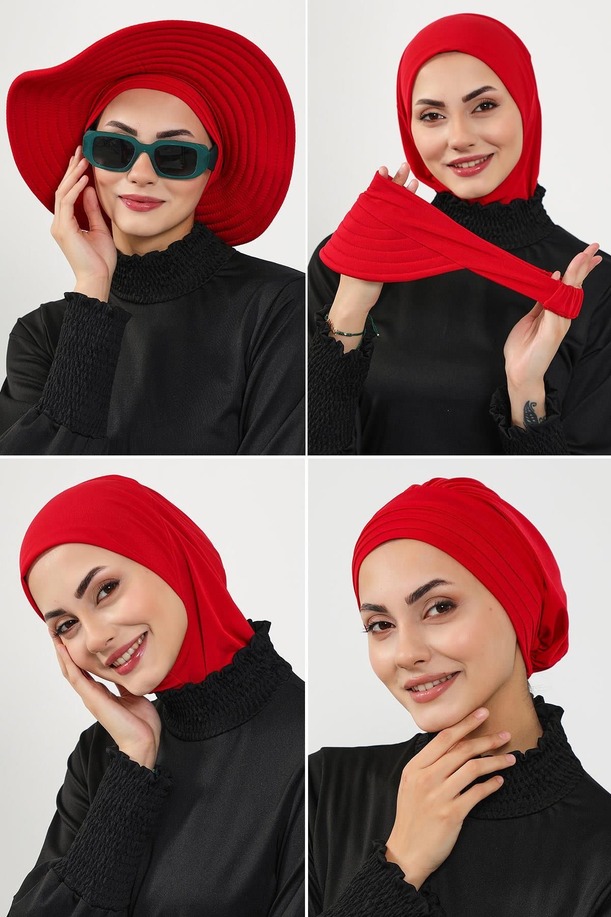 Aisha's Design 4'lü Bone,Siperlik ve Şapka Seti Tesettür (Deniz,Havuz) Yüzücü Bonesi,ST-2SN