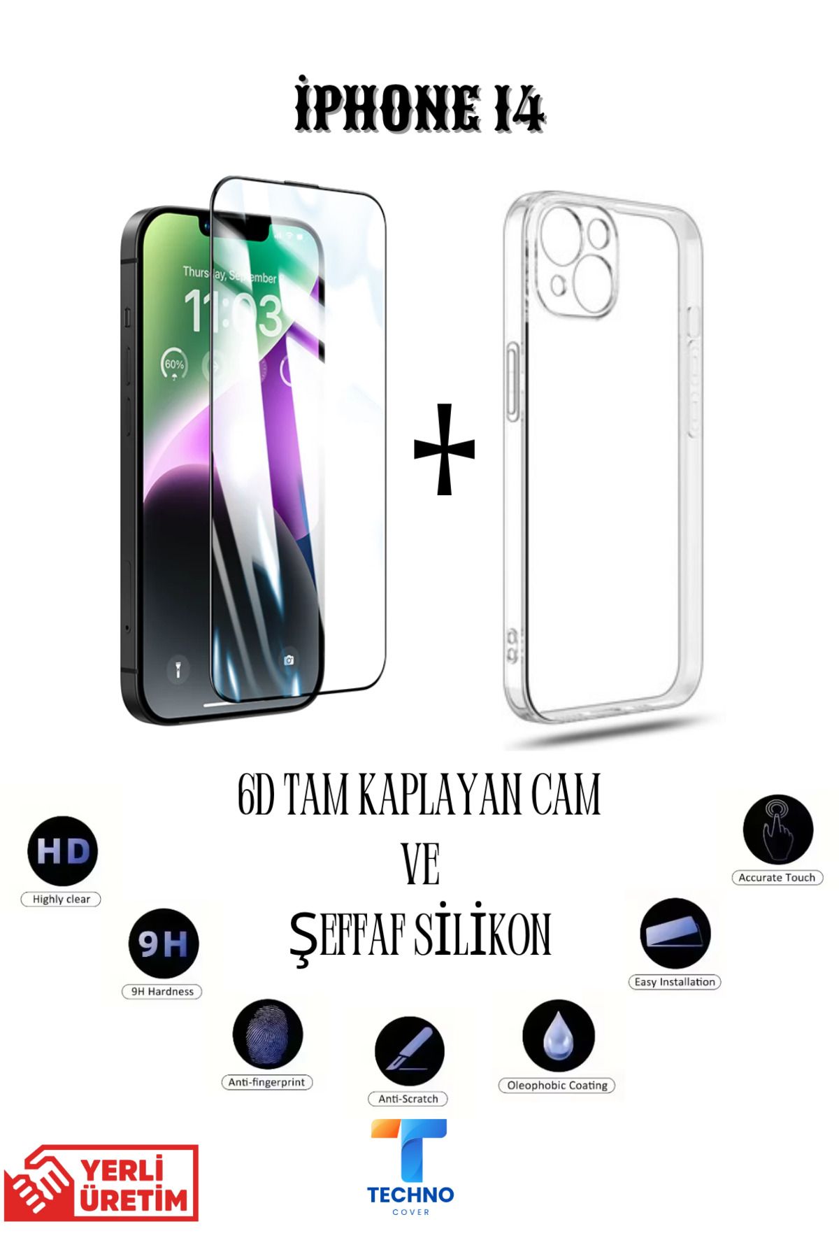 foxpower İphone 14 6D Tam Kaplayan Ekran Koruyucu ve Şeffaf Kılıf 2li Avantajlı Paket
