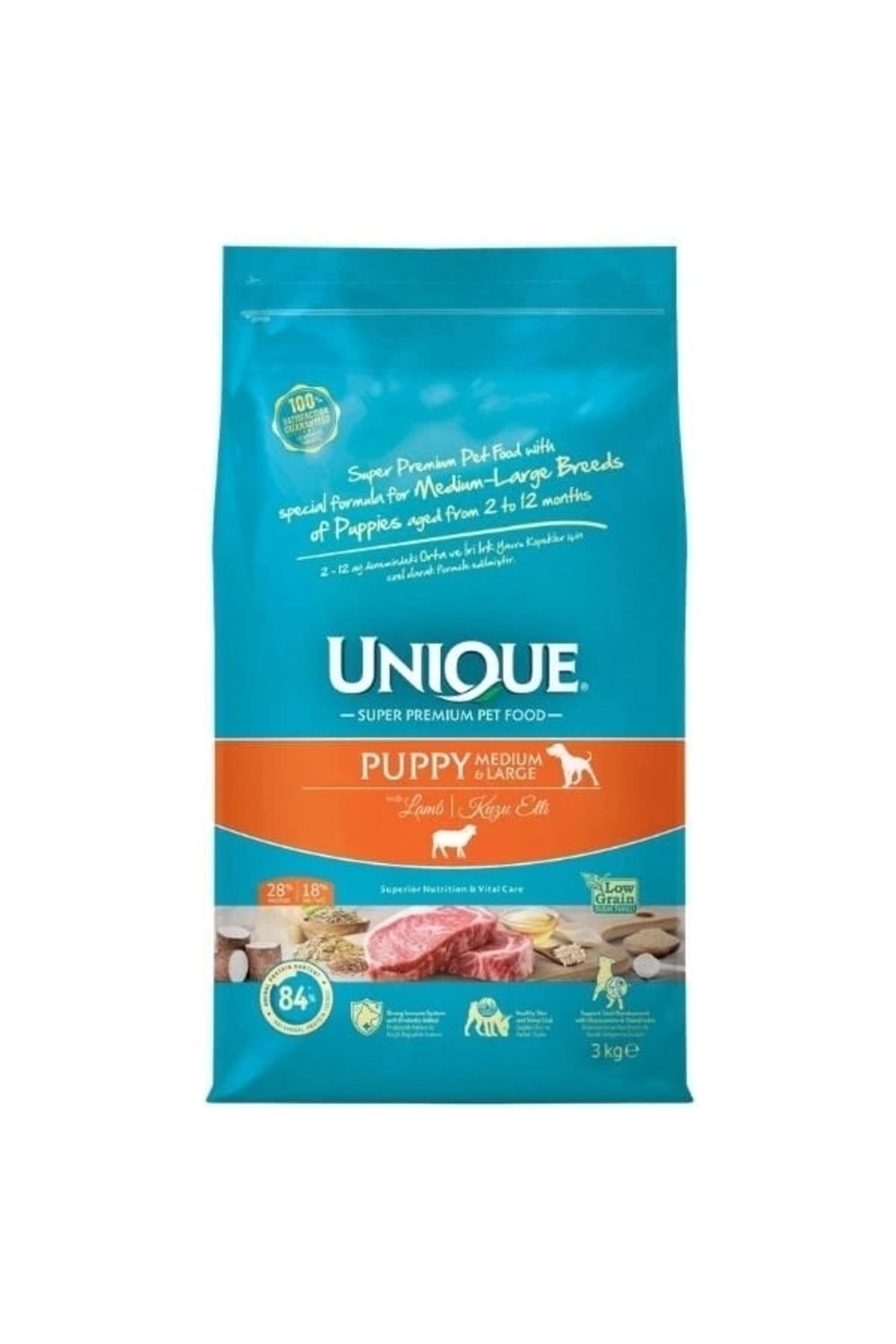 ShopNova Unique Kuzu Etli Orta ve Büyük Irk Düşük Tahıllı Yavru Köpek Maması 3 Kg