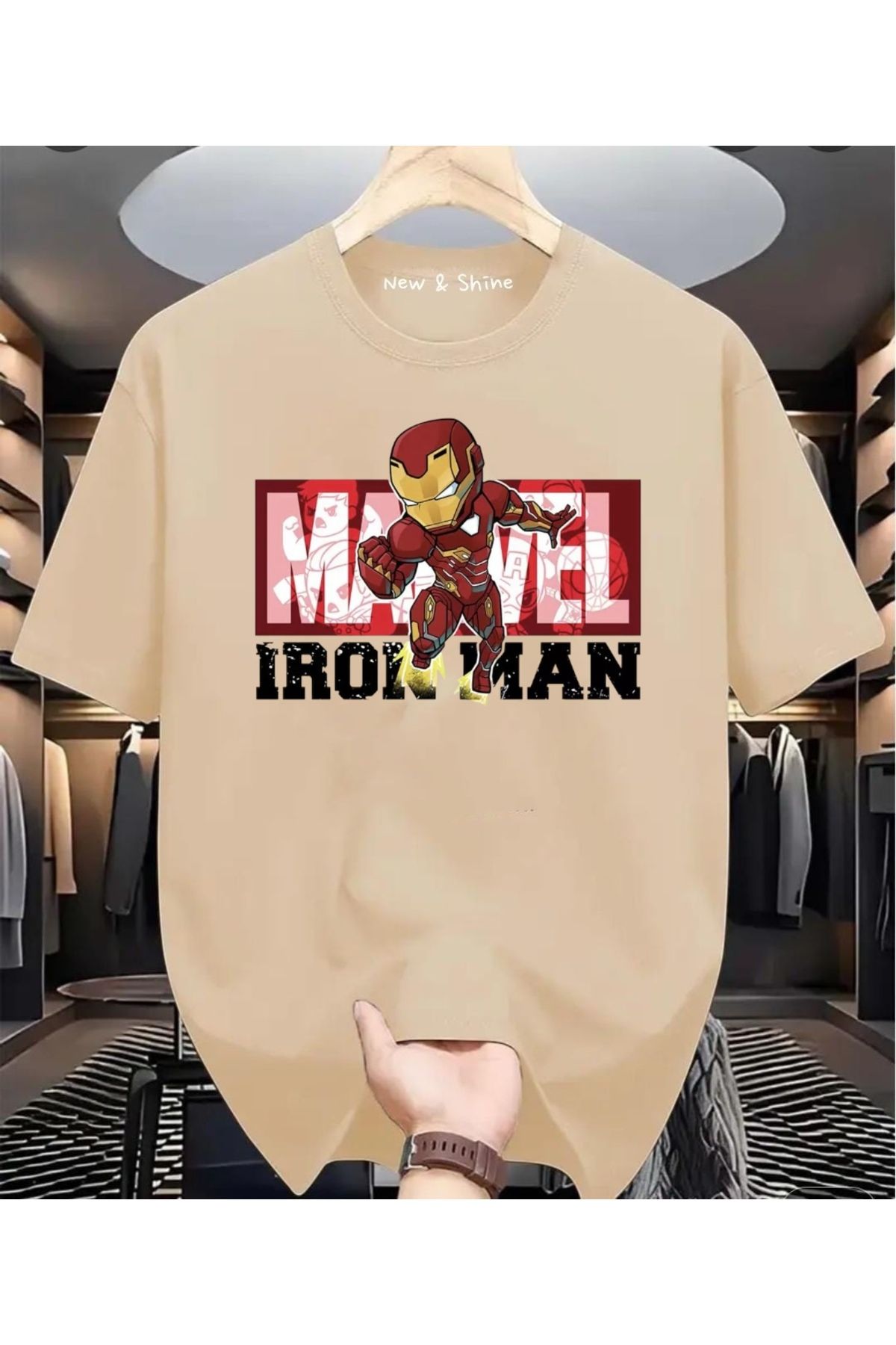 New Shine Süper Kahraman Iron Man Baskılı Oversize T-Shirt