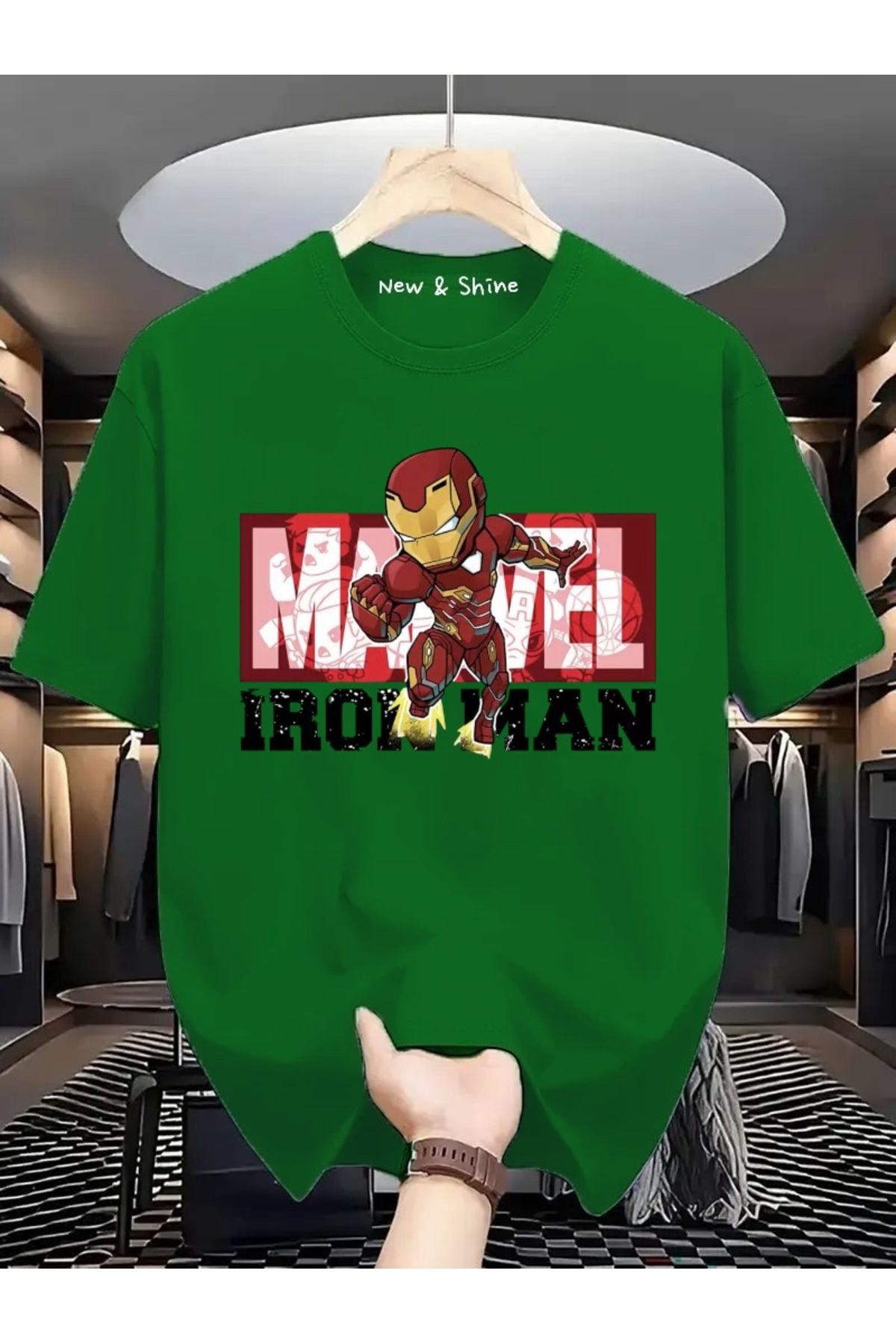 New Shine Süper Kahraman Iron Man Baskılı Oversize T-Shirt