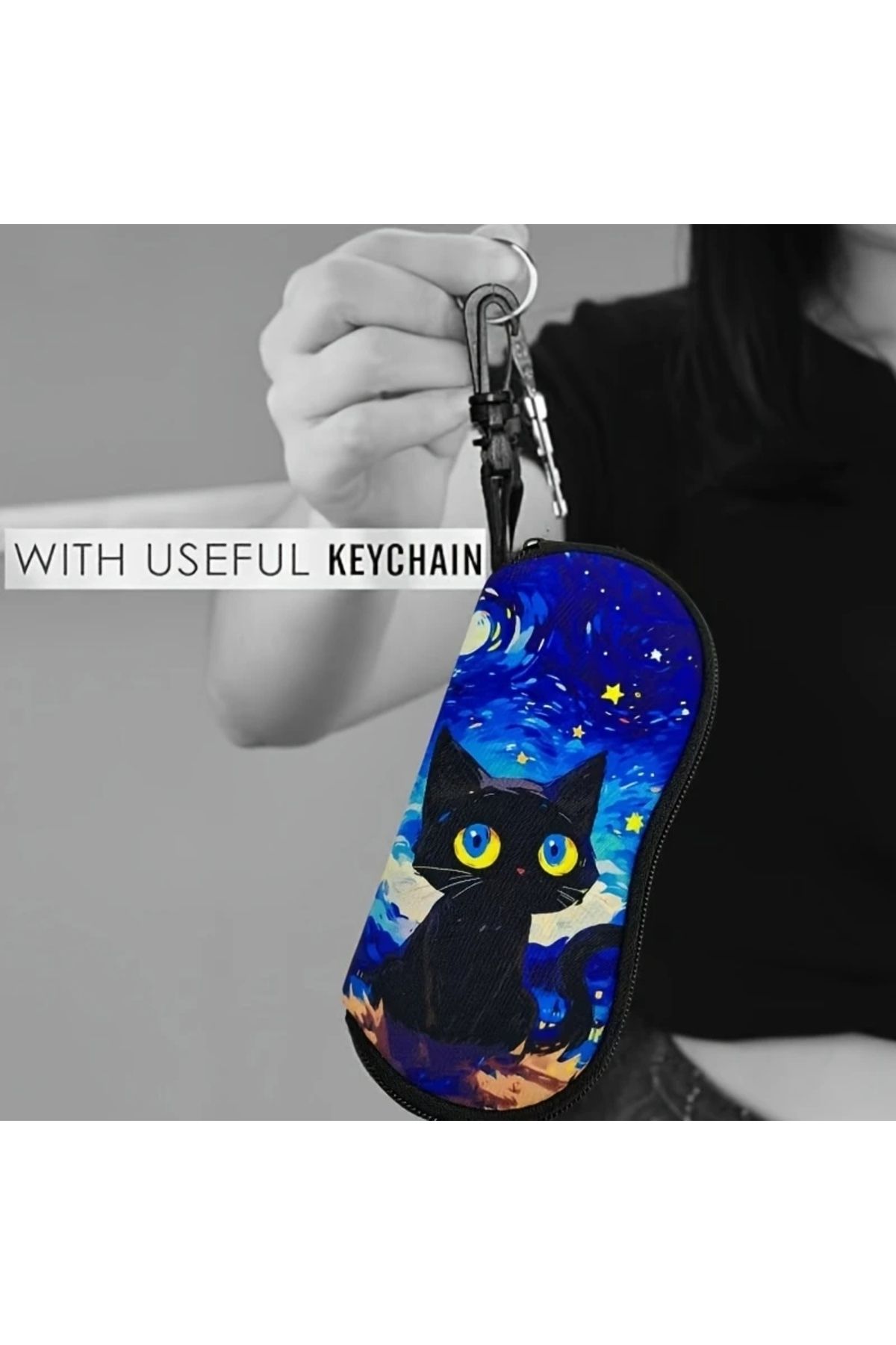 GlassySKY Şirin Gökyüzü Kedi Temalı Yumuşak Gözlük Saklama Kılıfı ,genç Çocuk Öğrenci Yetişkin
