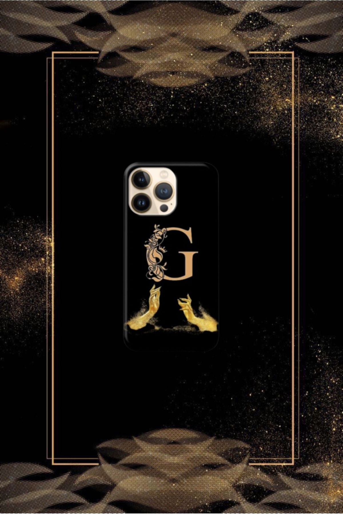 cover shopp Siyah Desenli Gold G Harfi 16 Pro Max