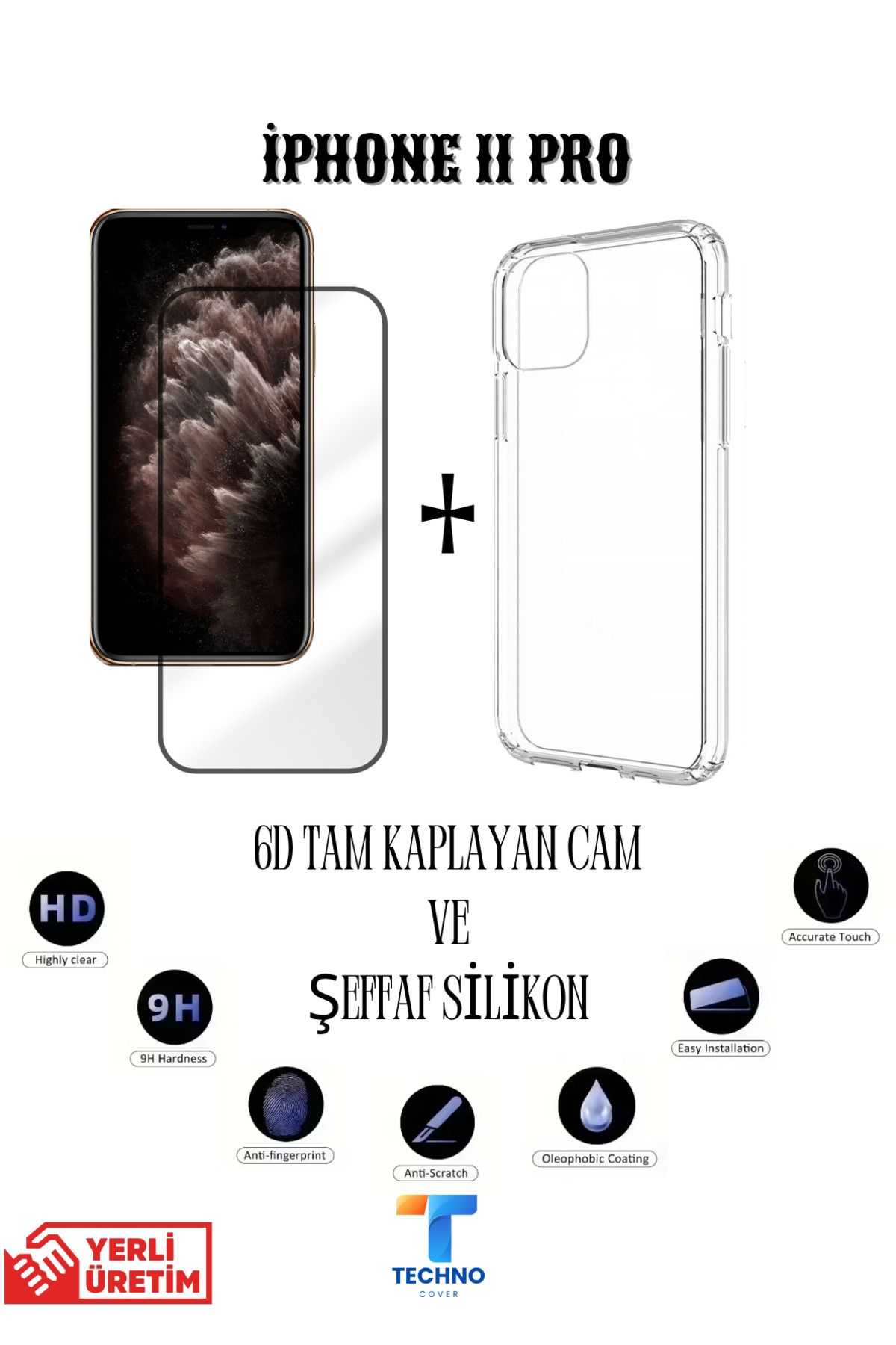 foxpower İphone 11 Pro 6d Tam Kaplayan Ekran Koruyucu Ve Şeffaf Kılıf 2li Avantajlı Paket