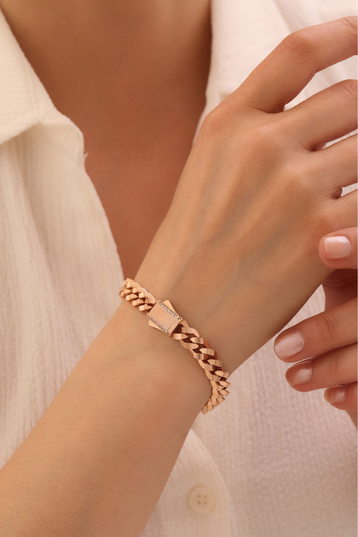 YAVUZ KUYUMCULUK 14 Ayar Altın Rose Gold Gurmet Bileklik