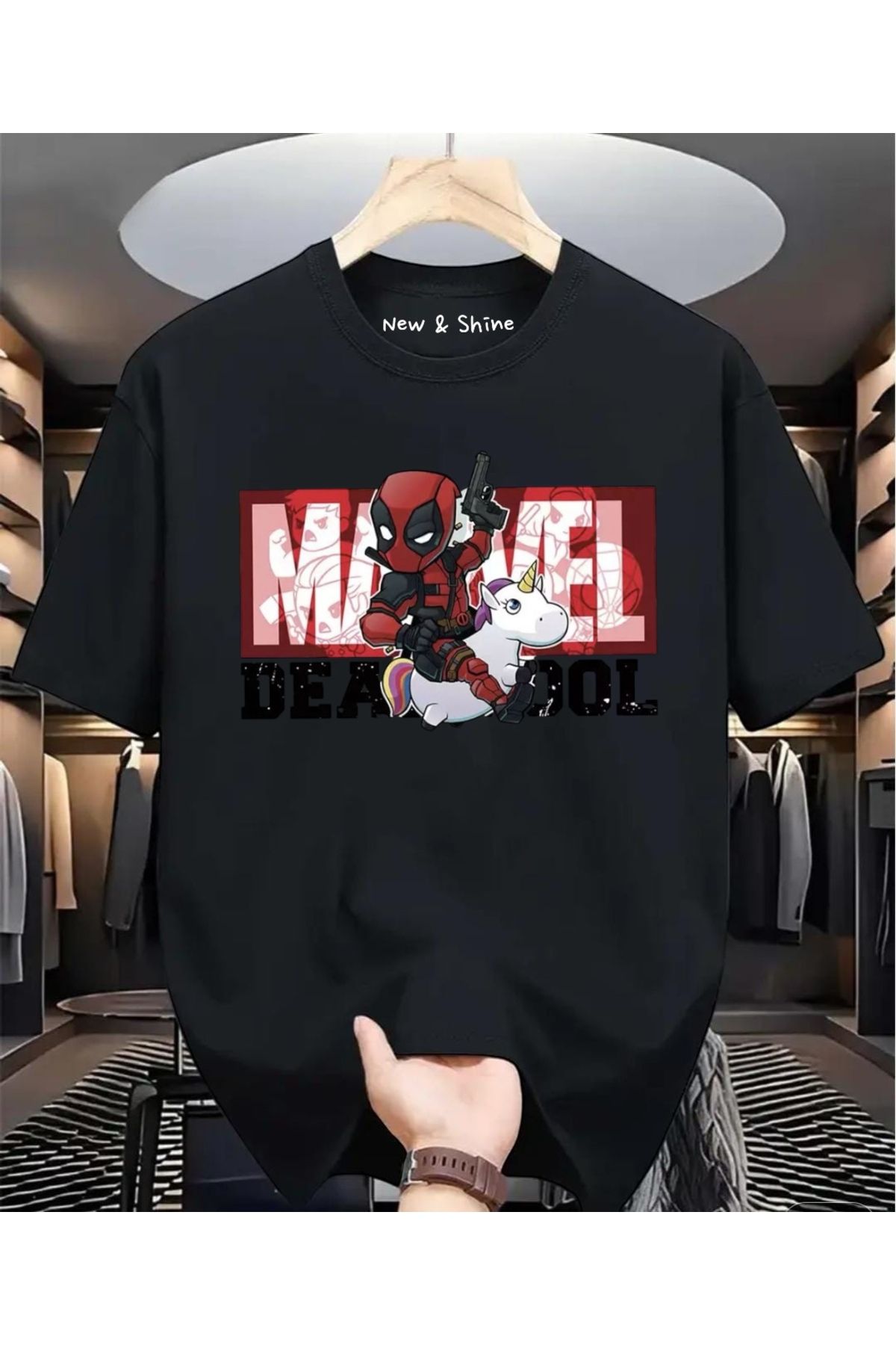 New Shine Süper Kahraman Dead Pool Baskılı Oversize T-Shirt