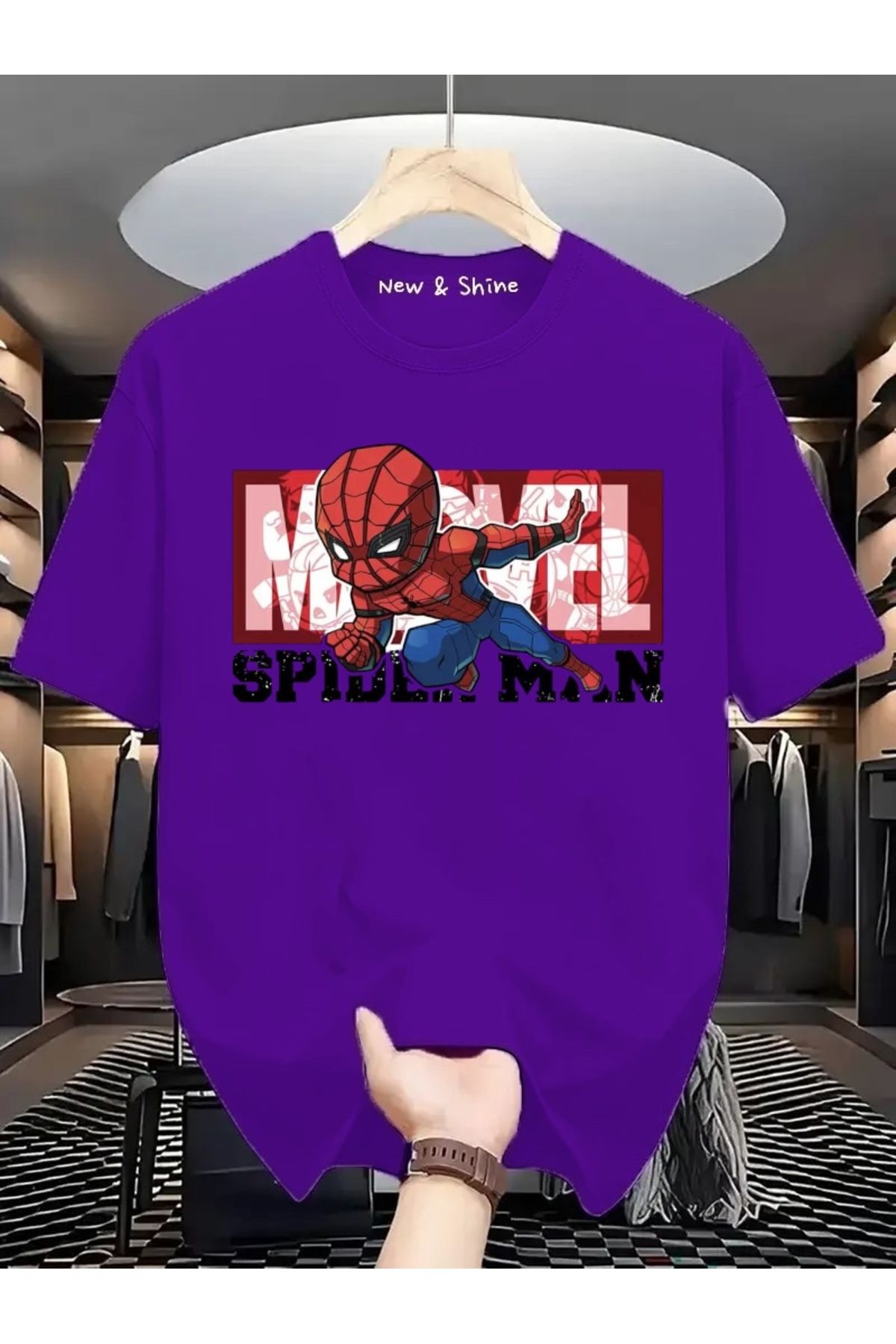New Shine Süper Kahraman Örümcek Adam Baskılı Oversize T-Shirt