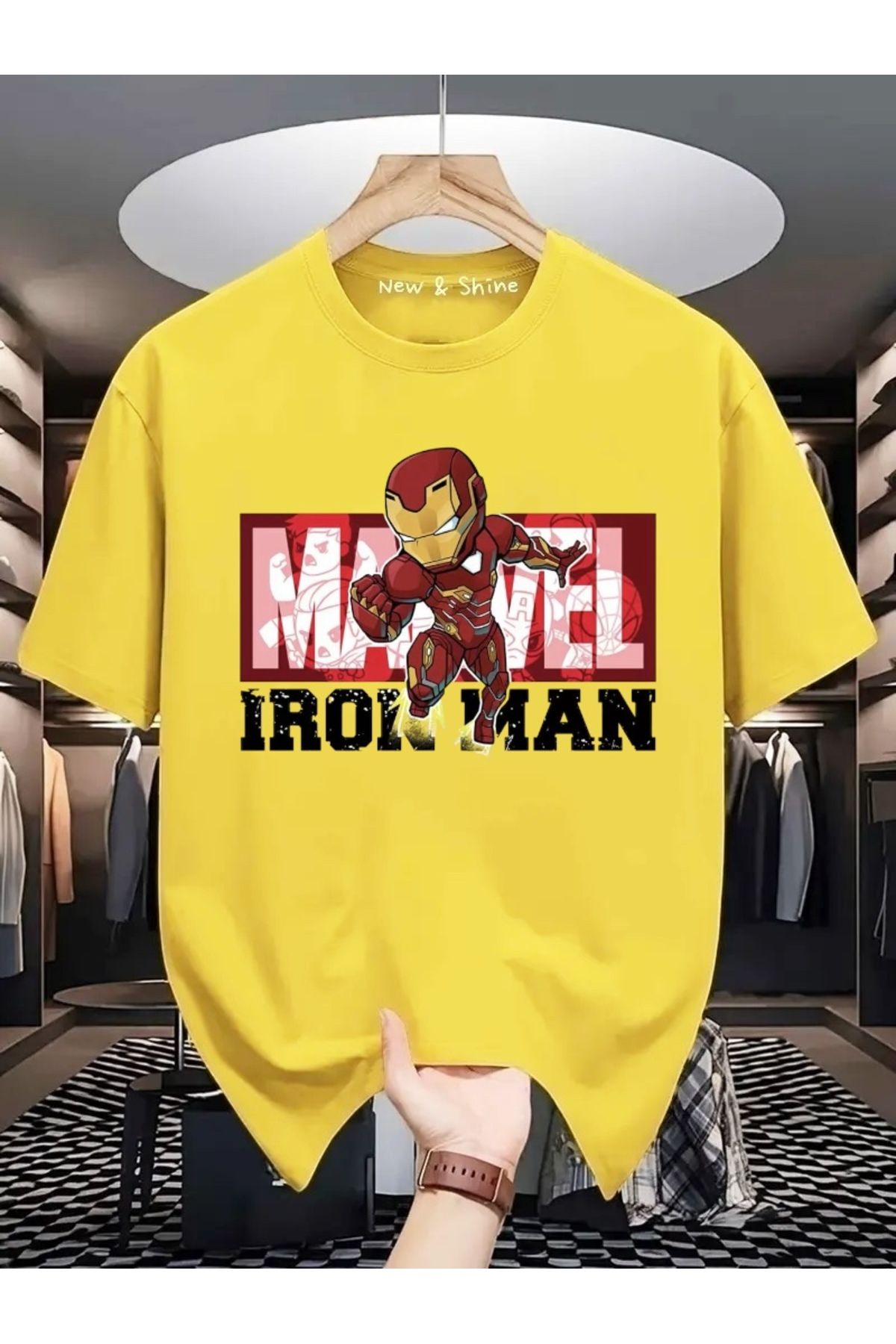 New Shine Süper Kahraman Iron Man Baskılı Oversize T-Shirt