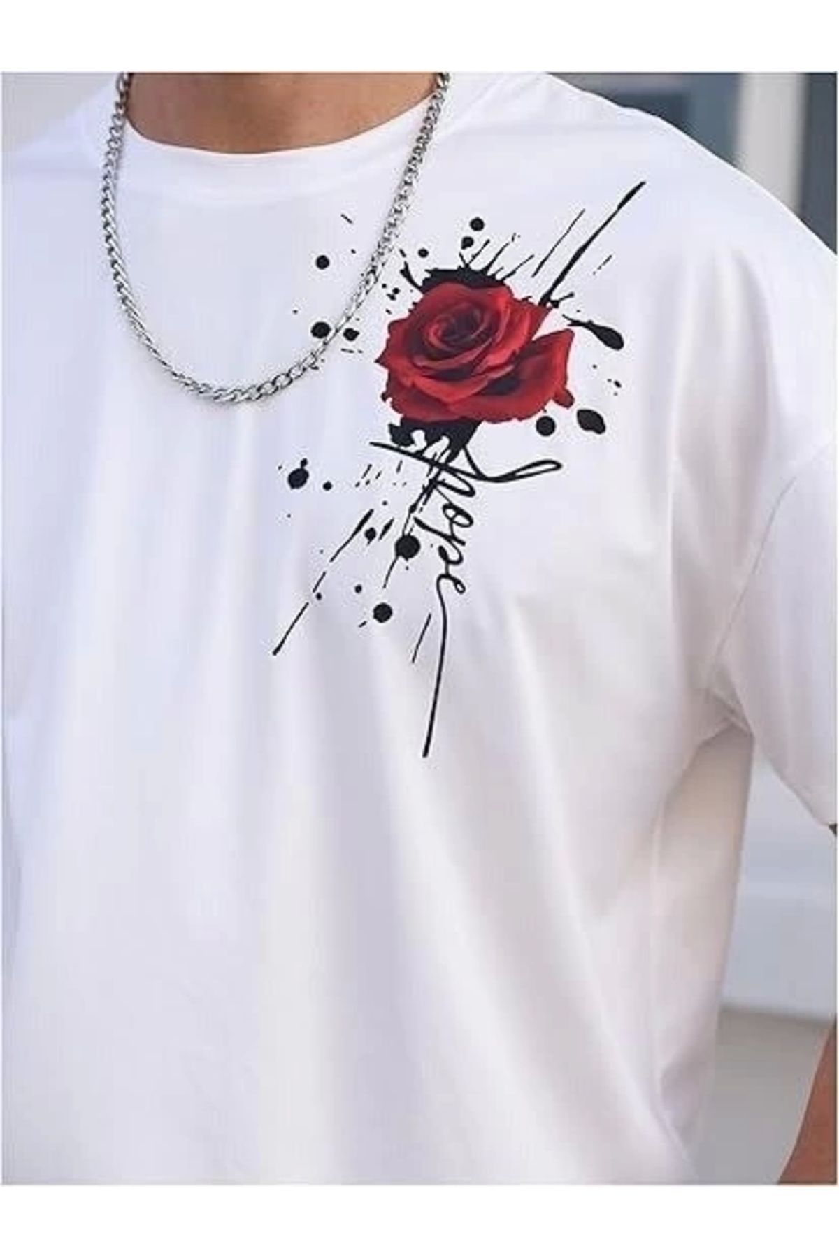 MODA Erkek Bisiklet Yaka Kısa Kol Baskılı T-shirt - Beyaz