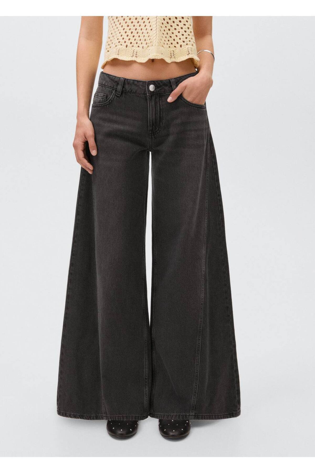 Dikiş detaylı wideleg jean