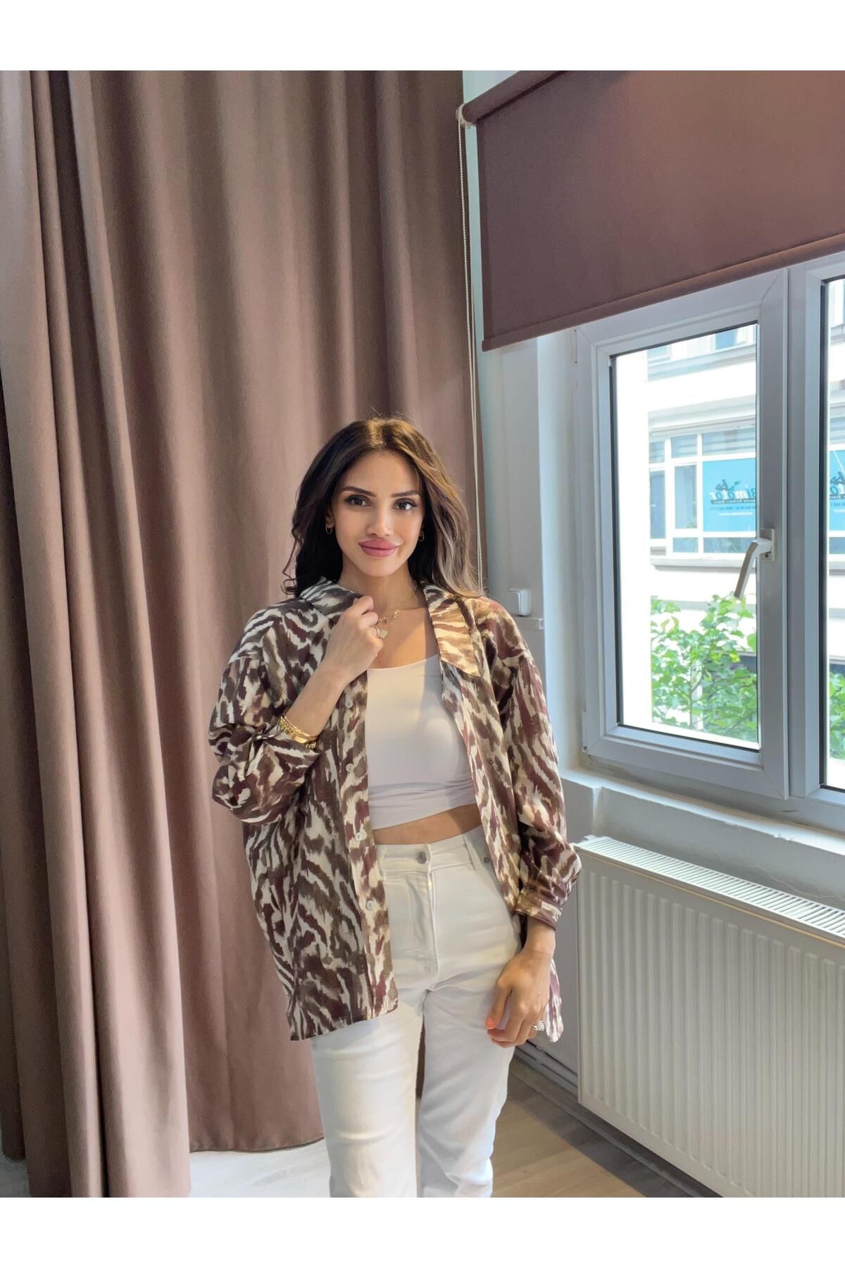 MODA Kahverengi Desenli Gömlek