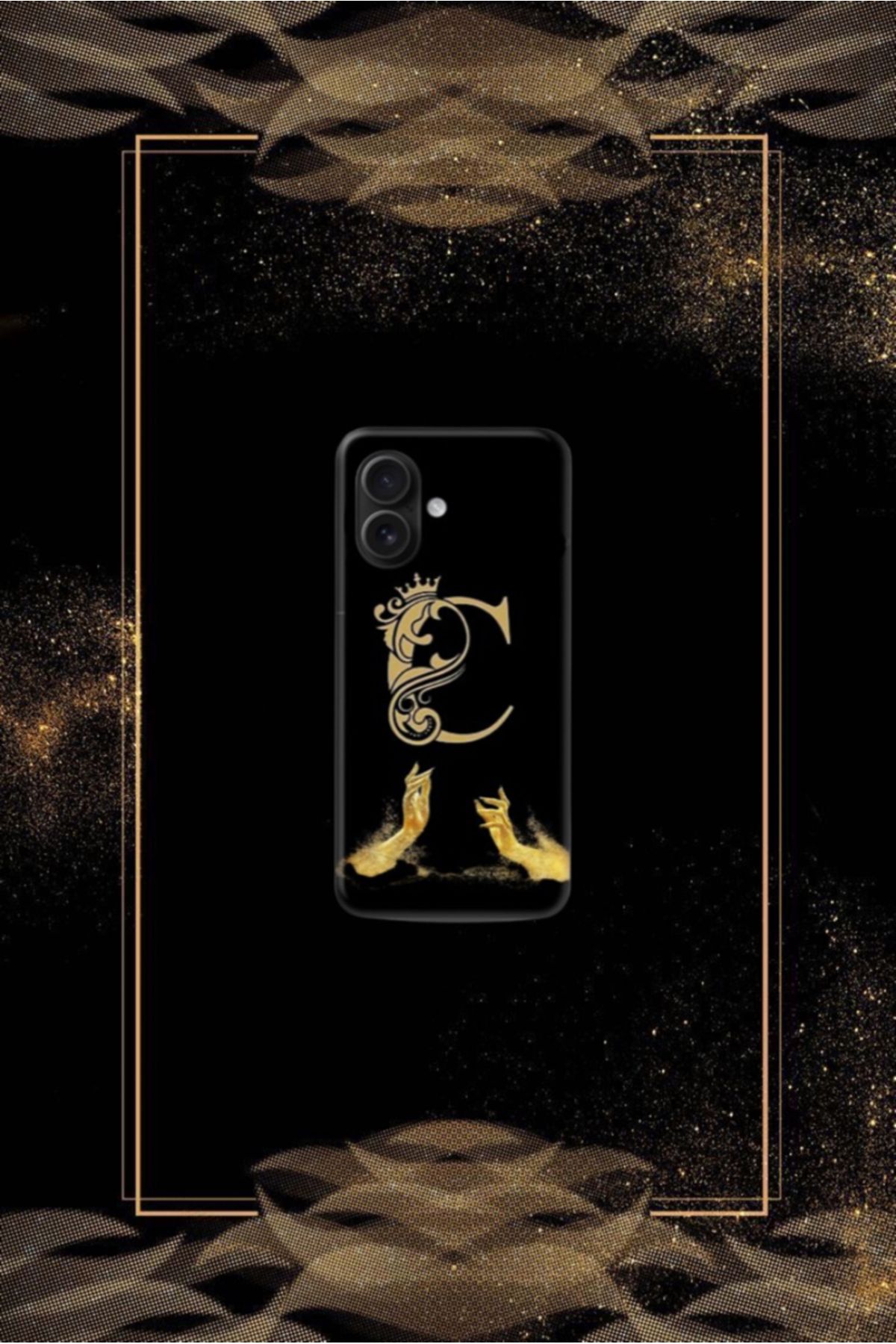cover shopp Siyah Desenli Gold C Harfi 16 Plus