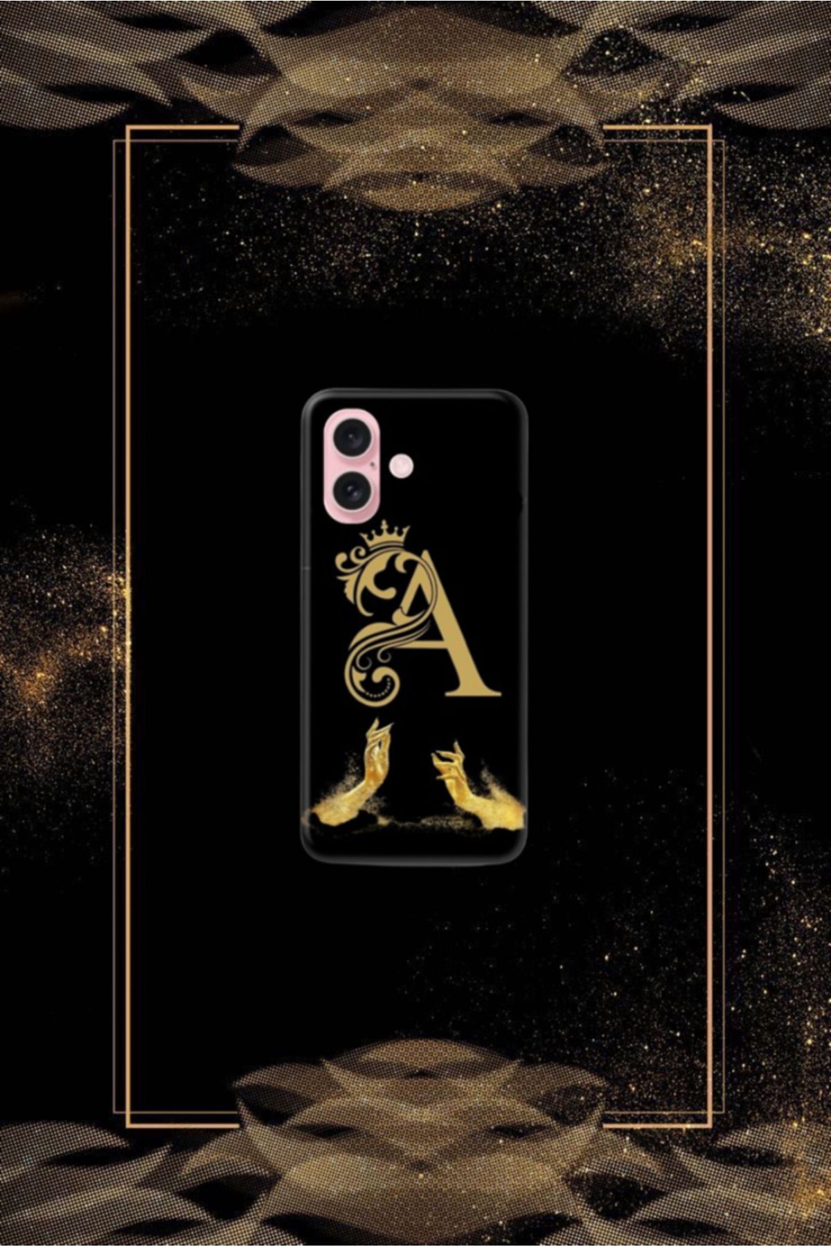 cover shopp Siyah Desenli Gold A Harfi IP 16