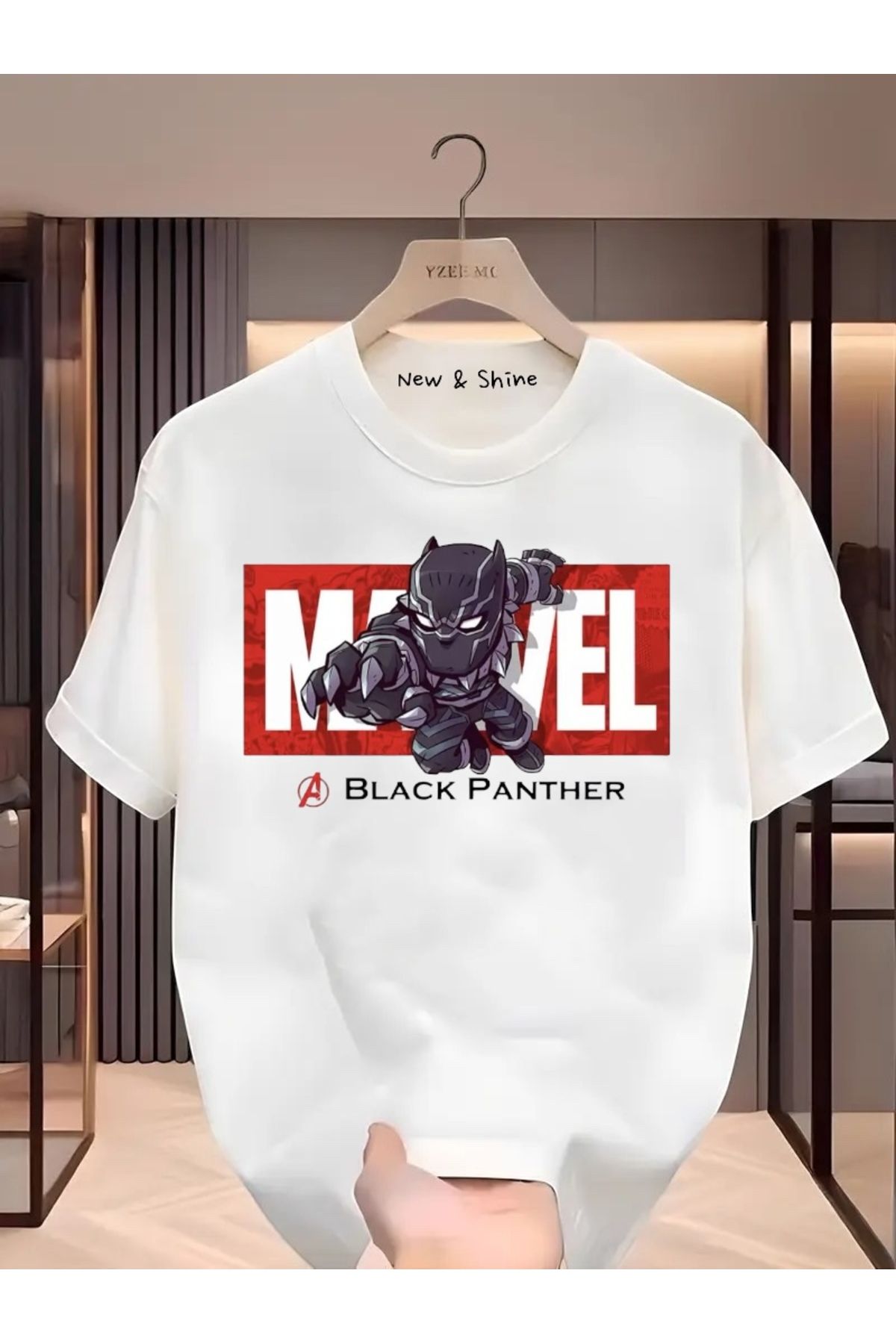 New Shine Süper Kahraman Black Panter Baskılı Oversize T-Shirt
