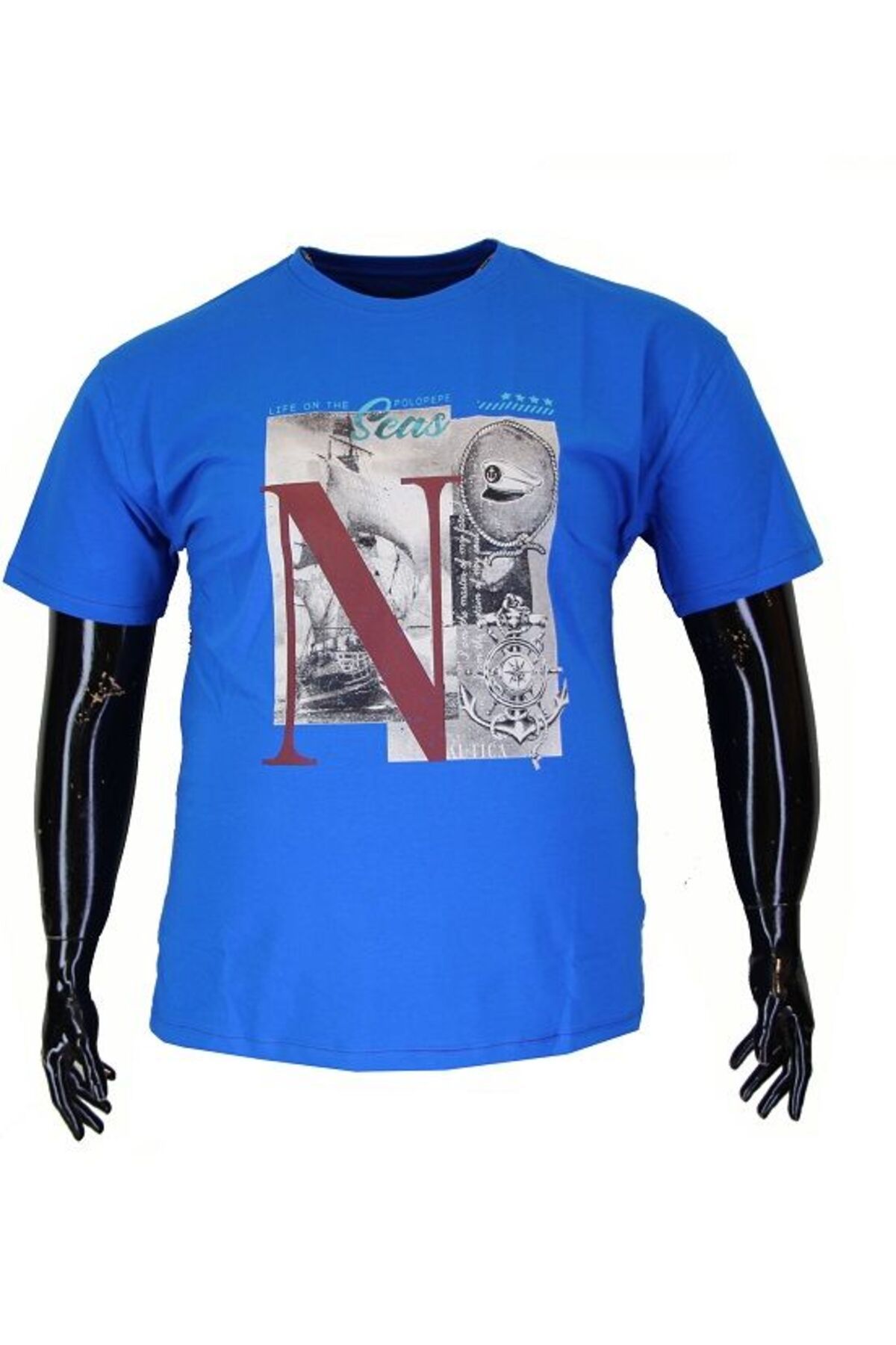 POLOPEPE Erkek Büyük Beden Tişört 1801 Mavi-Mavi - 3XL