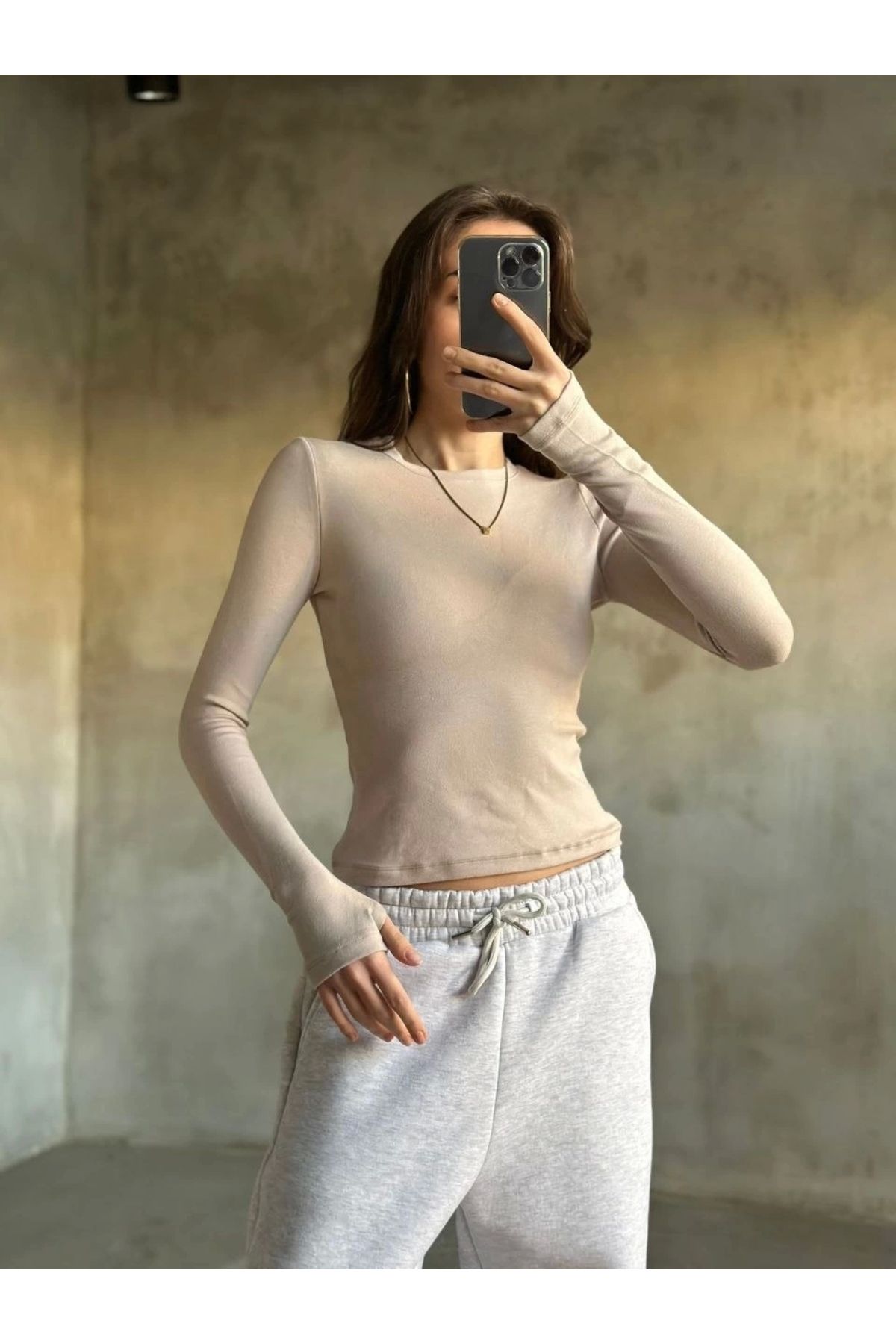 MODA Parmak Geçmeli Buzi Body - Bej
