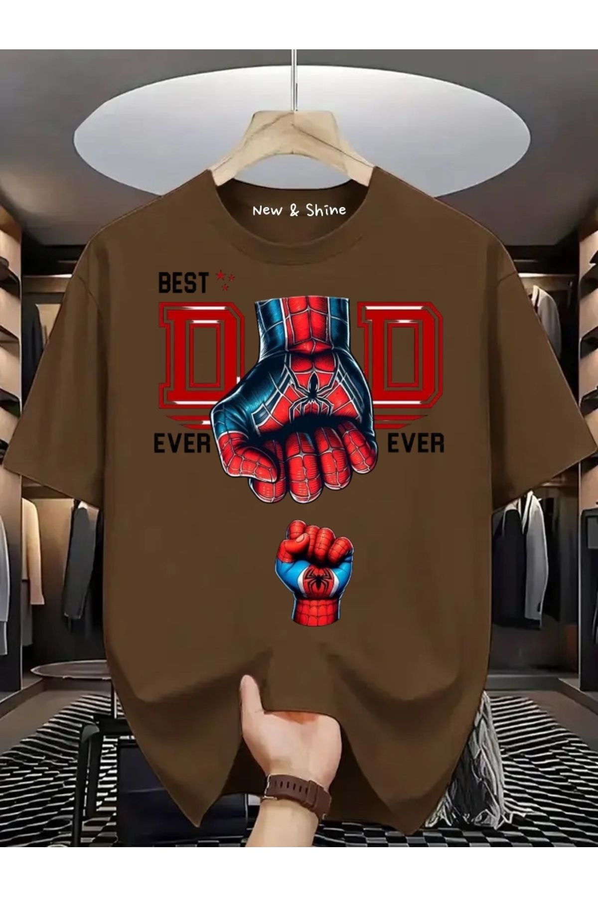 New Shine Best Dad Ever Baskılı Oversize T-Shirt