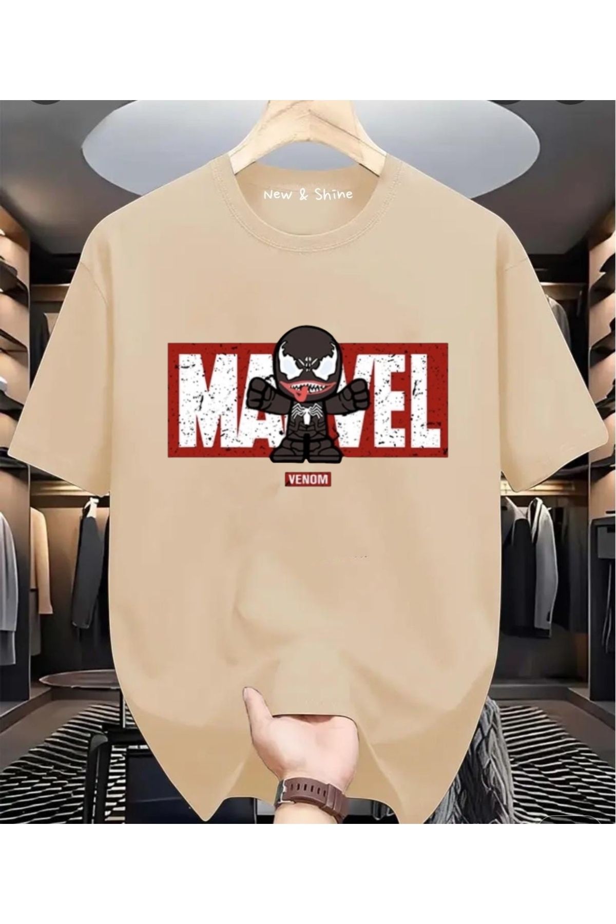 New Shine Süper Kahraman Venom Baskılı Oversize T-Shirt