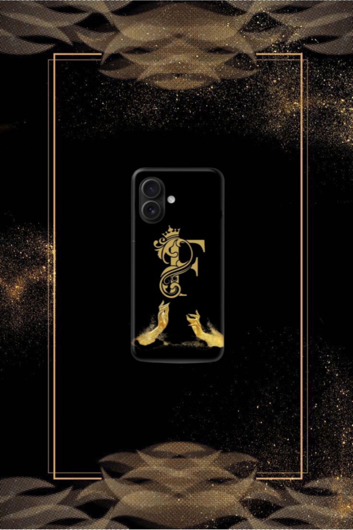cover shopp Siyah Desenli Gold F Harfi 16 Plus