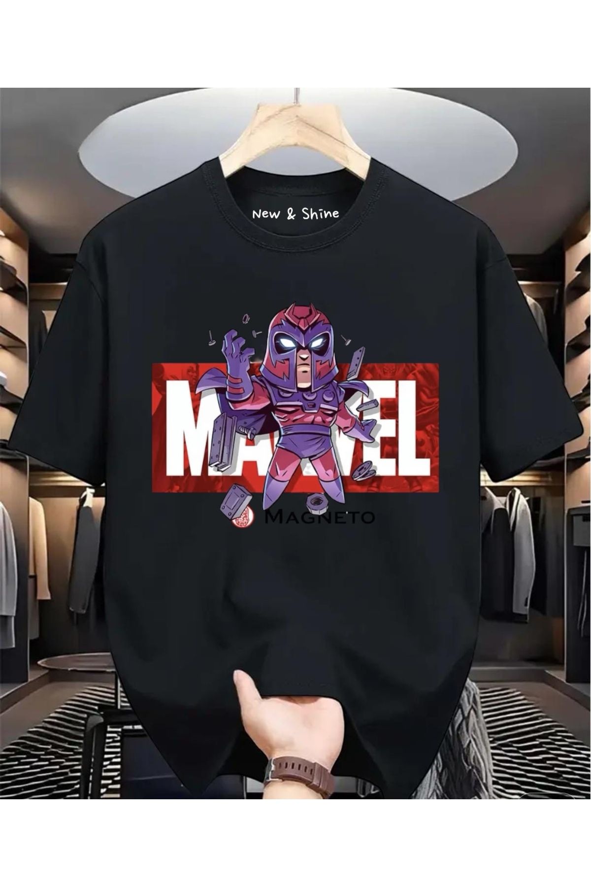 New Shine Süper Kahraman Magneto Baskılı Oversize T-Shirt