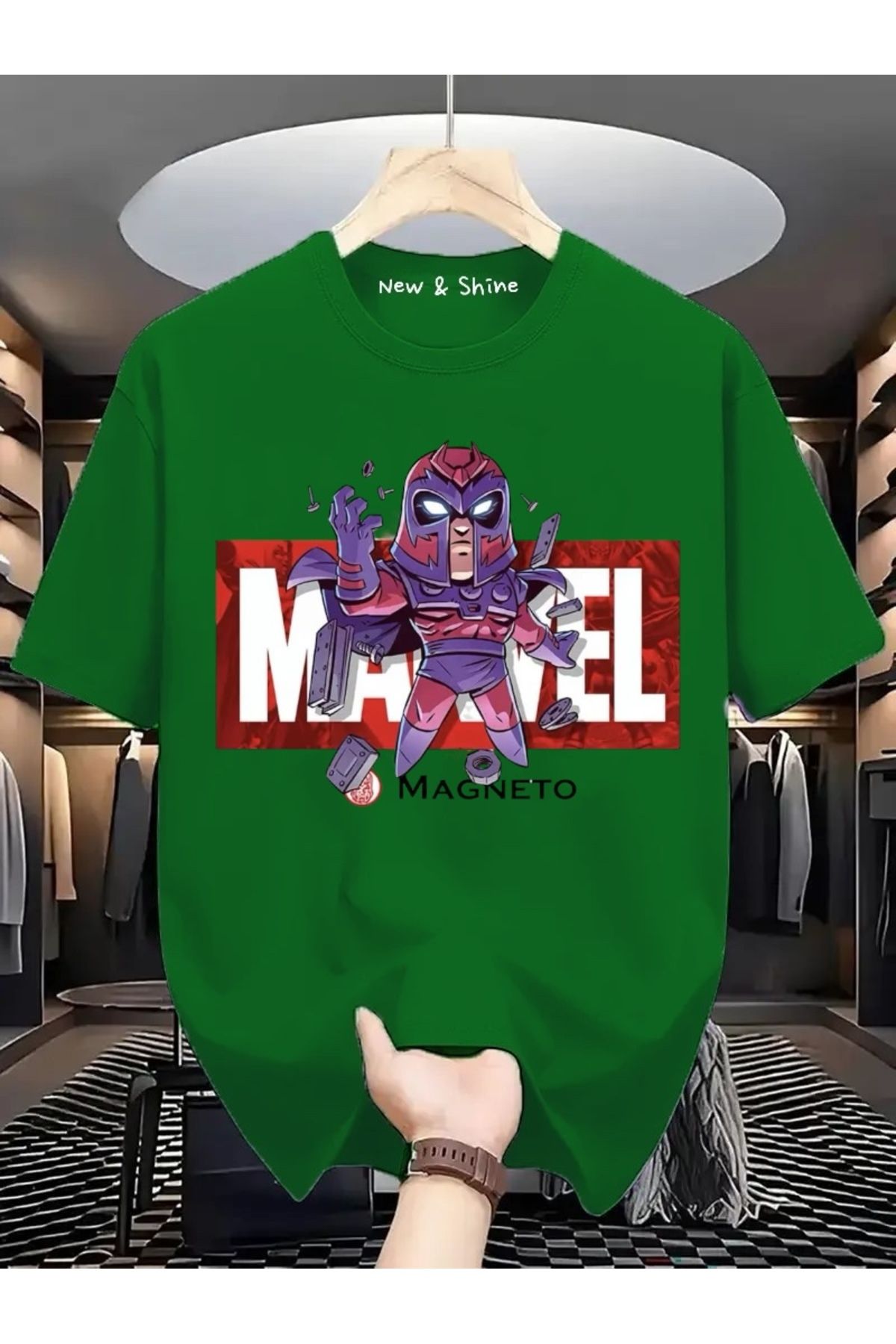 New Shine Süper Kahraman Magneto Baskılı Oversize T-Shirt