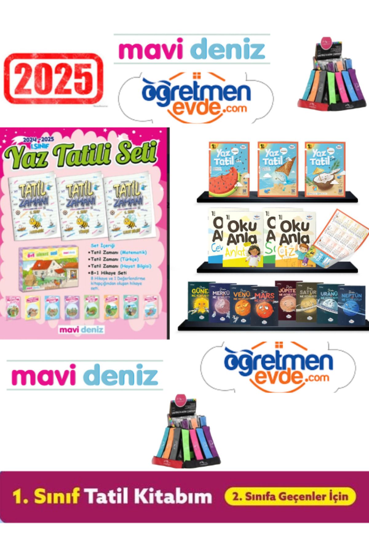 Fenomen Yayıncılık Mavi Deniz 2025 1.Sınıf Yaz Tatil Seti 12 Kitap+Öğretmen Evde 1.Sınıf Yaz Tatil Seti+Kalem