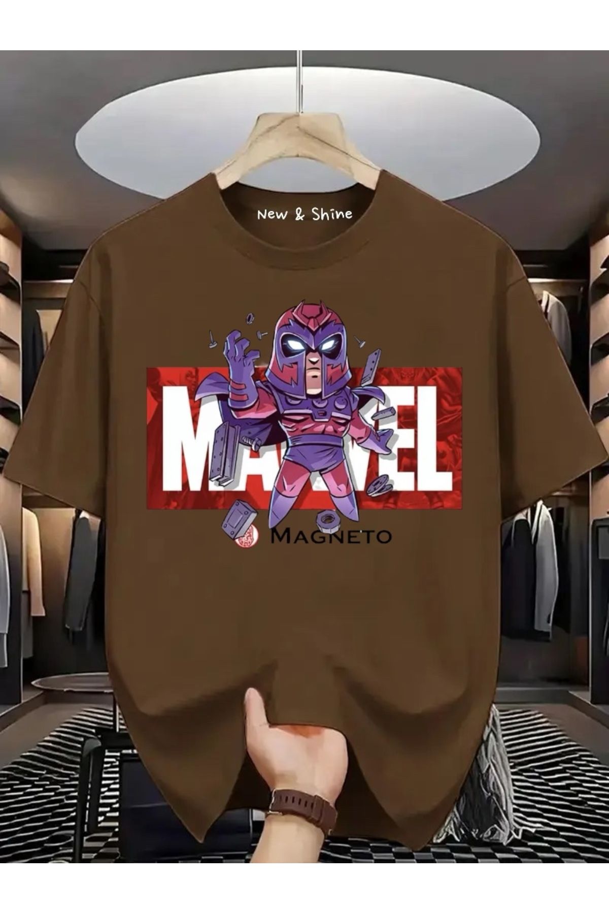 New Shine Süper Kahraman Magneto Baskılı Oversize T-Shirt