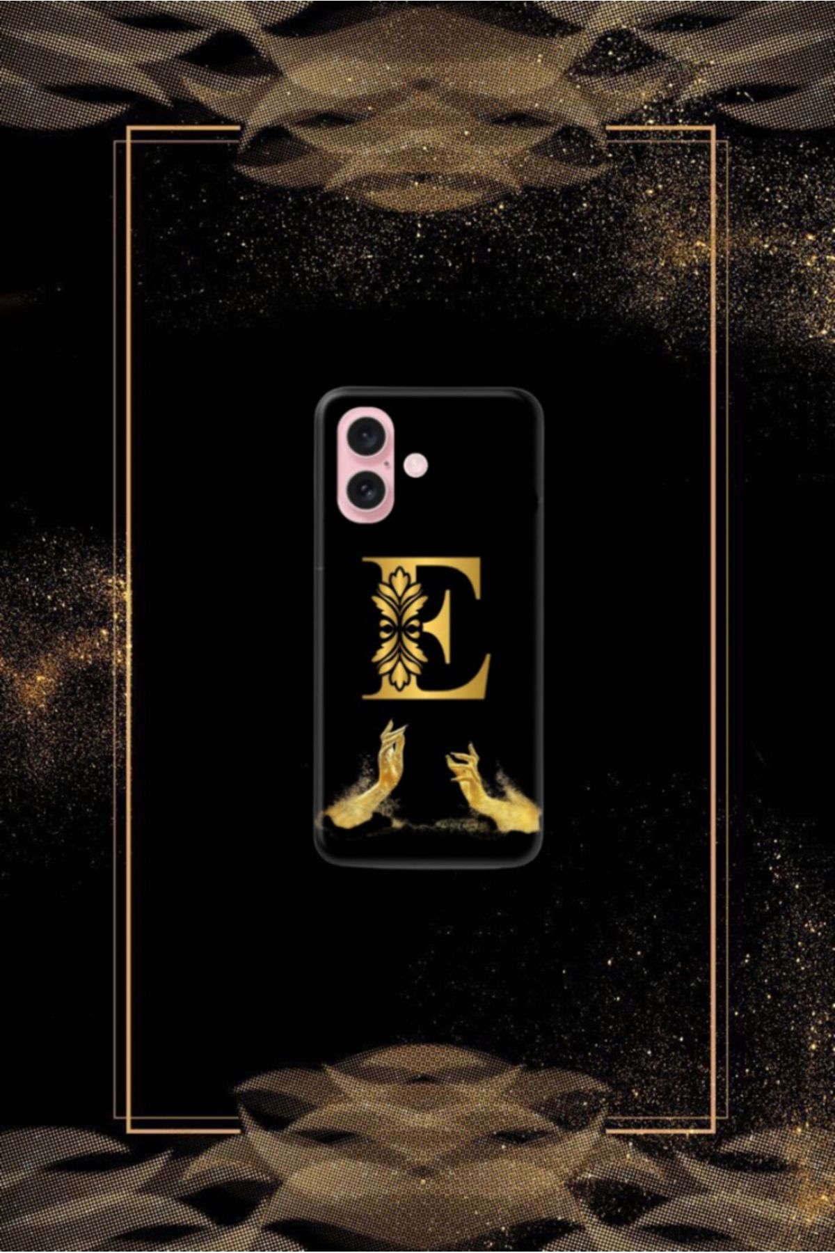cover shopp Siyah Desenli Gold E Harfi IP 16