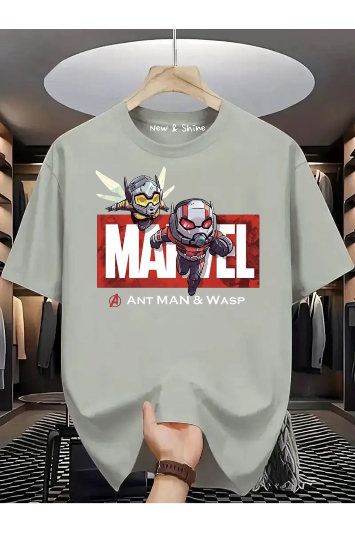 New Shine Süper Kahraman Ant Man ve Wasp Baskılı Oversize T-Shirt
