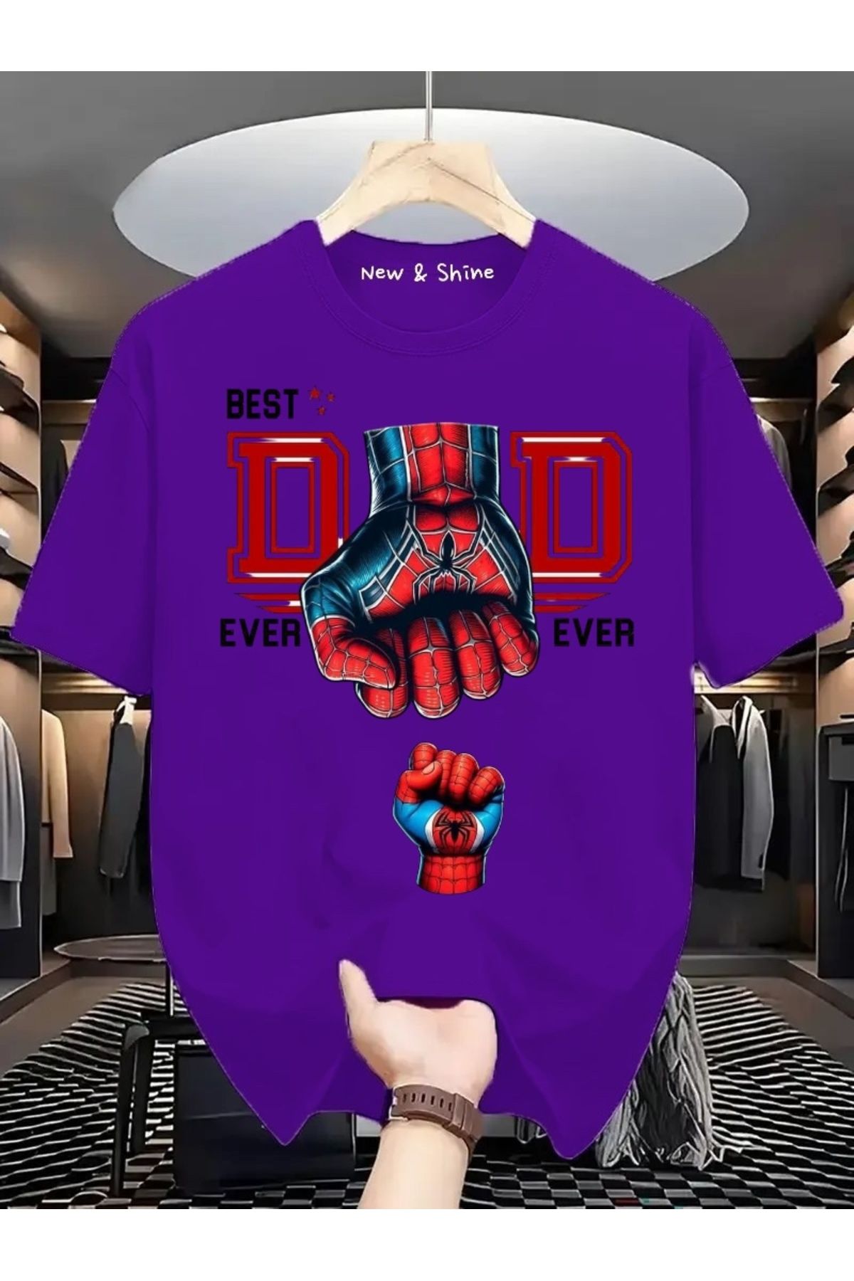 New Shine Best Dad Ever Baskılı Oversize T-Shirt