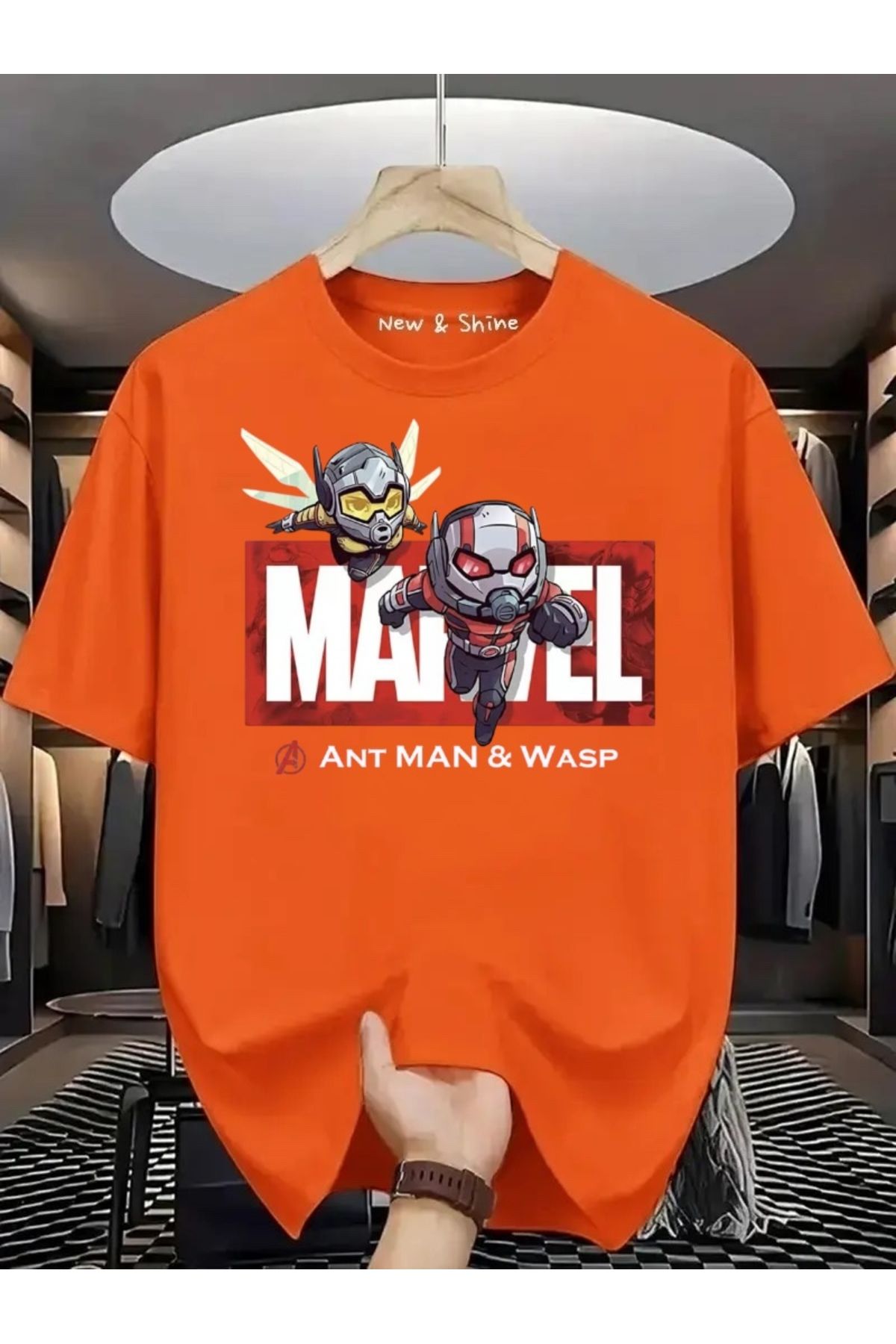 New Shine Süper Kahraman Ant Man ve Wasp Baskılı Oversize T-Shirt