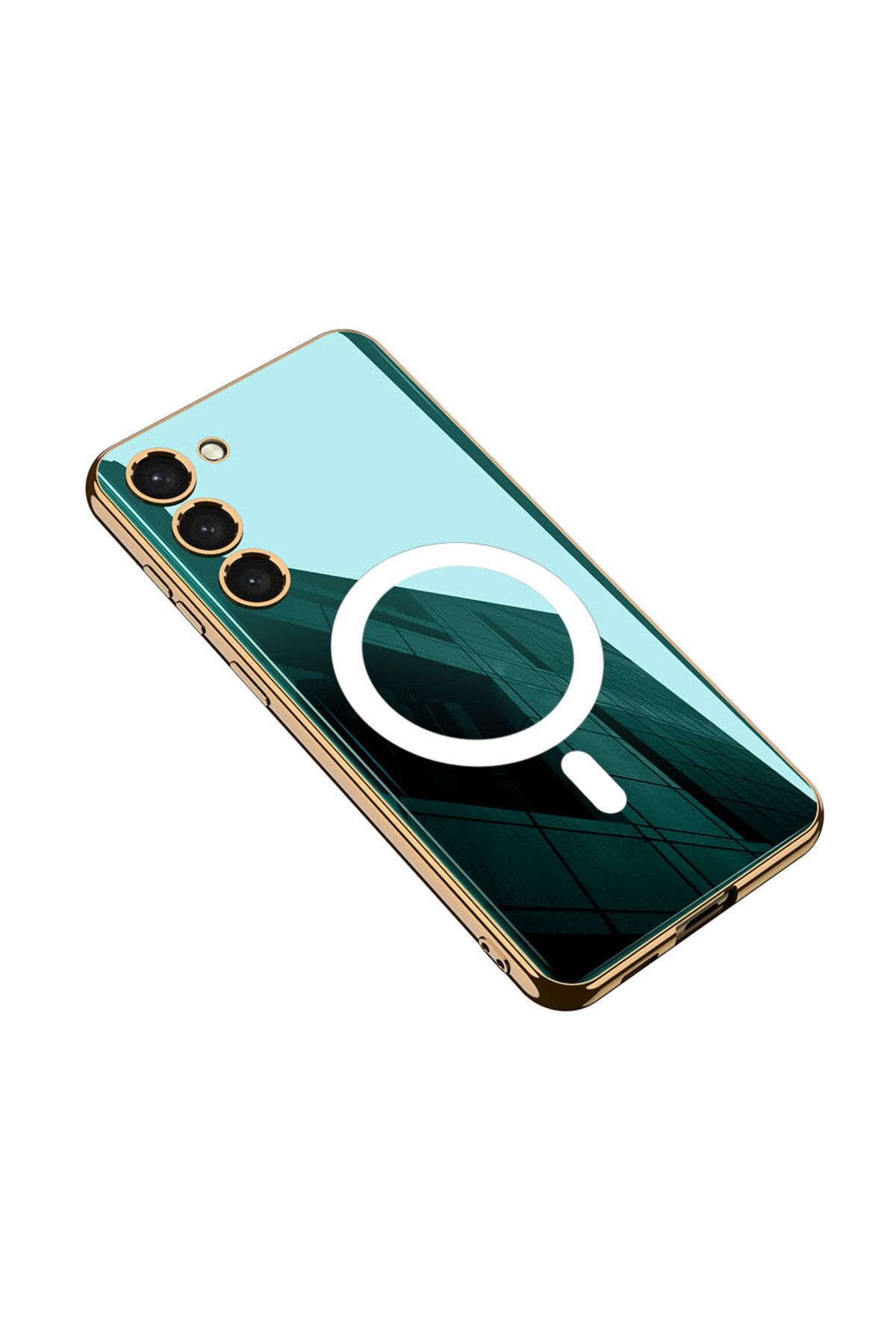 halkhouse Galaxy S23 Kılıf Wireless Şarj Özellikli Kenarları Elektroplating Kaplama Aynalı Şık Kent Kapak